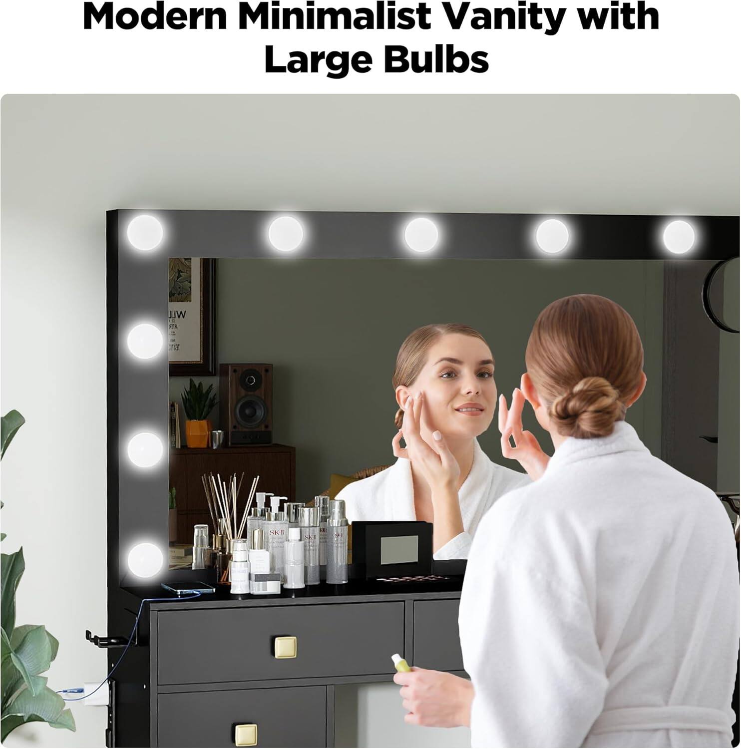 Modern Minimalist Vanity with Large Bulbs