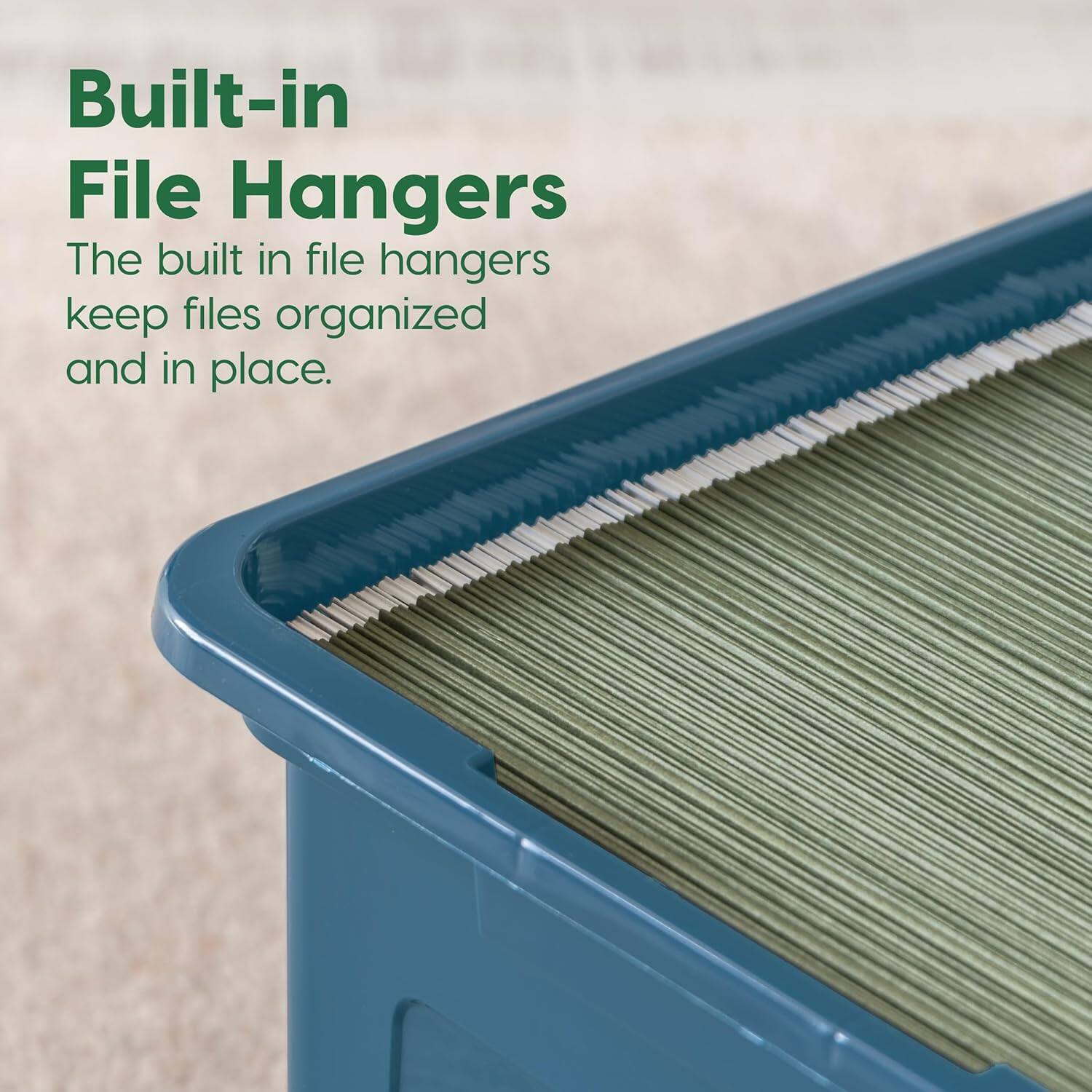 Built-in File Hangers

The built-in file hangers keep files organized and in place.