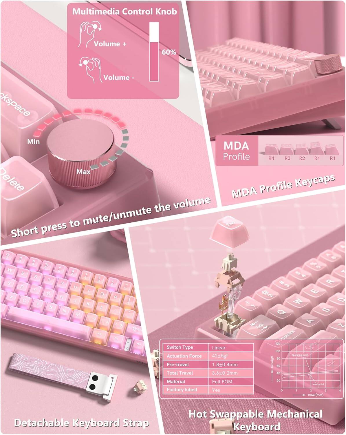 Womier VK66 Pro 65% Wired Gaming Keyboard, QMK/VIA Creamy