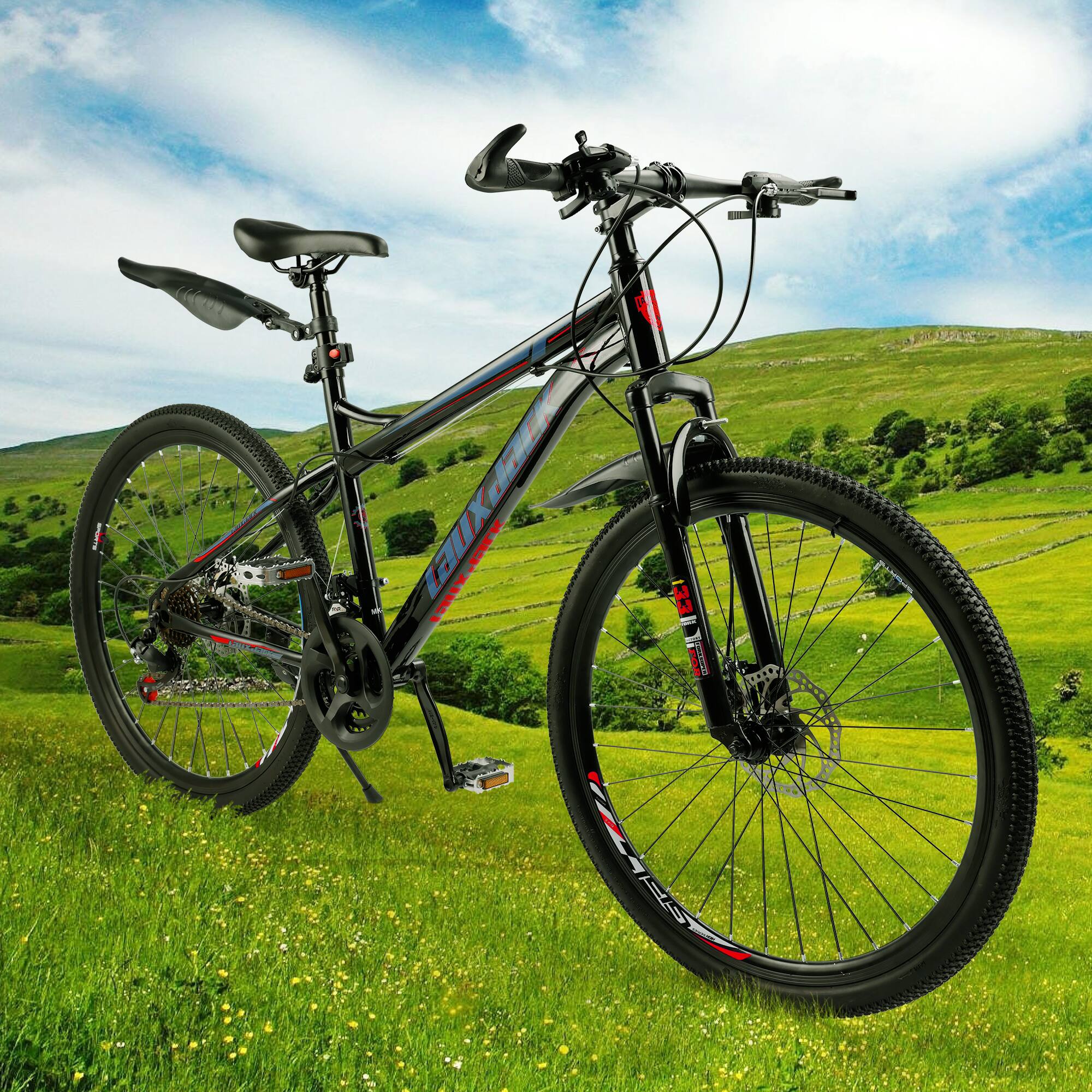 Alt View 5. Topteng - 26" Mountain Bike For Adult-Shimano 21 Speed, High Carbon Steel Frame, Dual Disc Brakes Bicycle For Men/Women Black&Red - Black&Red.