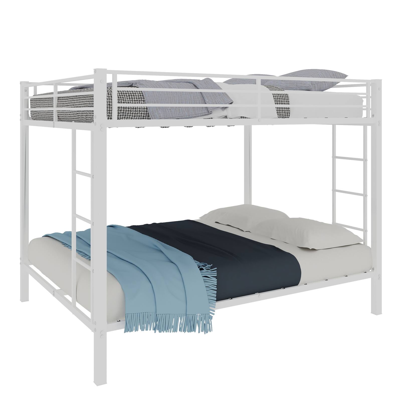 Alt View 6. Loheer - Loheer Full Over Full Bunk Bed White Metal Frame Heavy Duty Square Tube Iron Space Saving Bed - White.