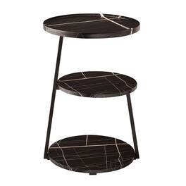 Danya B - Skylar Round 3-Tier Side Accent Table - Black Marble/Black
