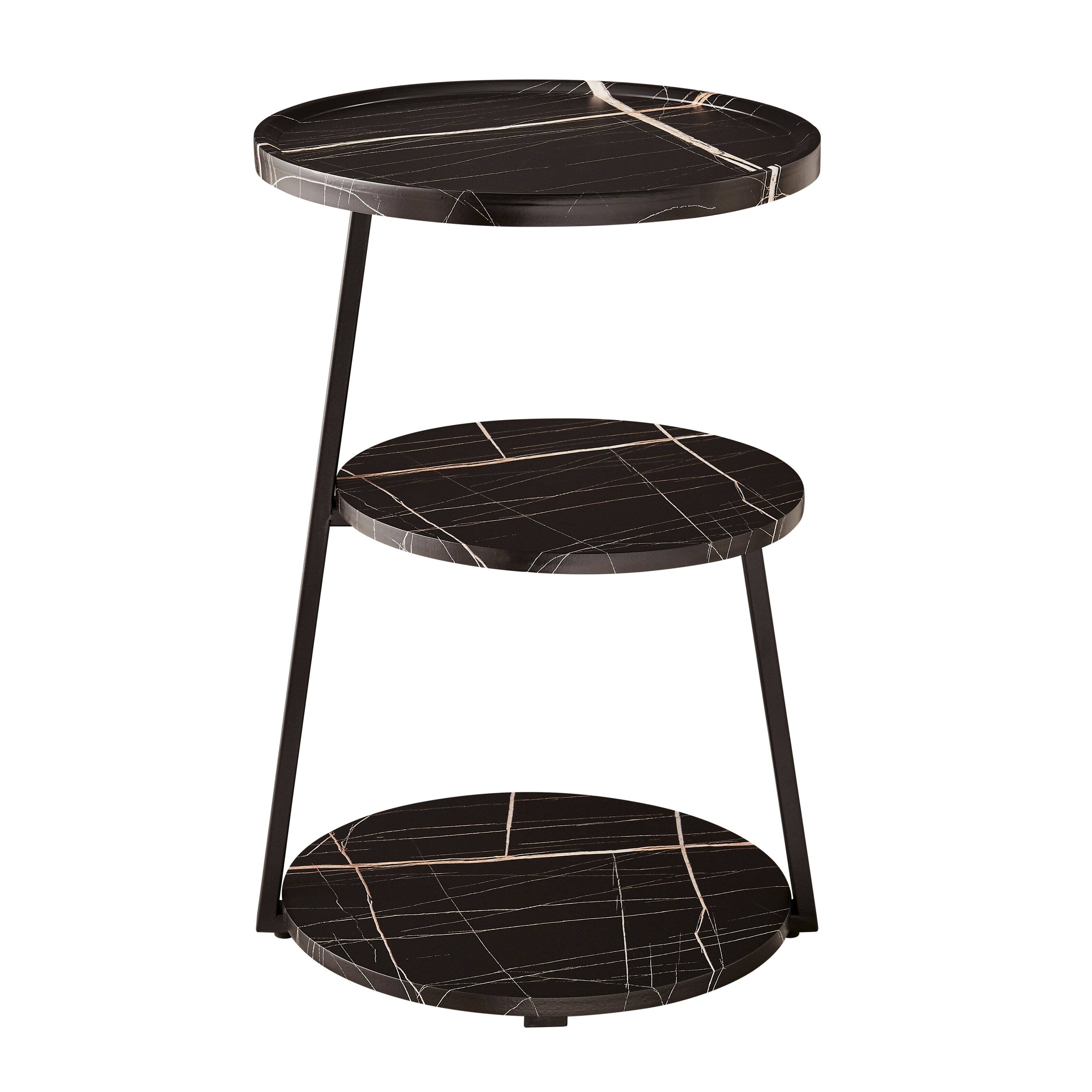 Front. Danya B - Skylar Round 3-Tier Side Accent Table - Black Marble/Black - Black Marble/Black.