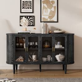 Bestier - Farmhouse Sideboard Cabinet with Storage, Wood Buffet Cabinet with Glass Doors and Adjustable Shelves - Black