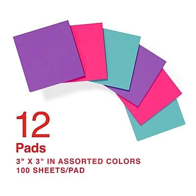 12 Pads  
3" X 3" in Assorted Colors  
100 Sheets/Pad