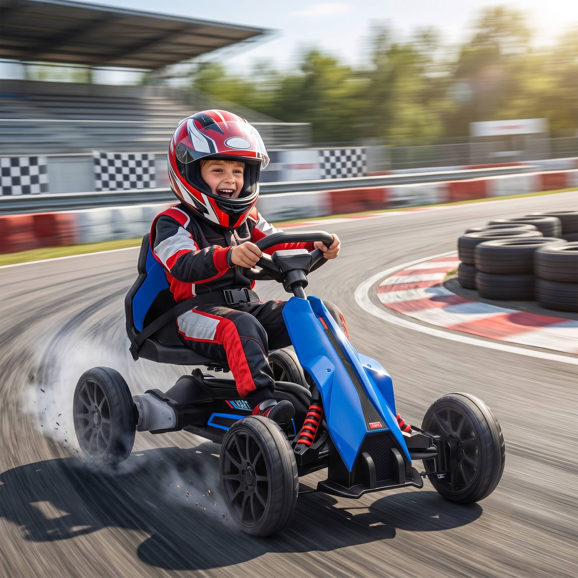 Alt View 1. Aosom - Electric Go Kart for Kids, Ride On Toy with EVA Tires, 2 Speeds, Adjustable Seat - Blue.