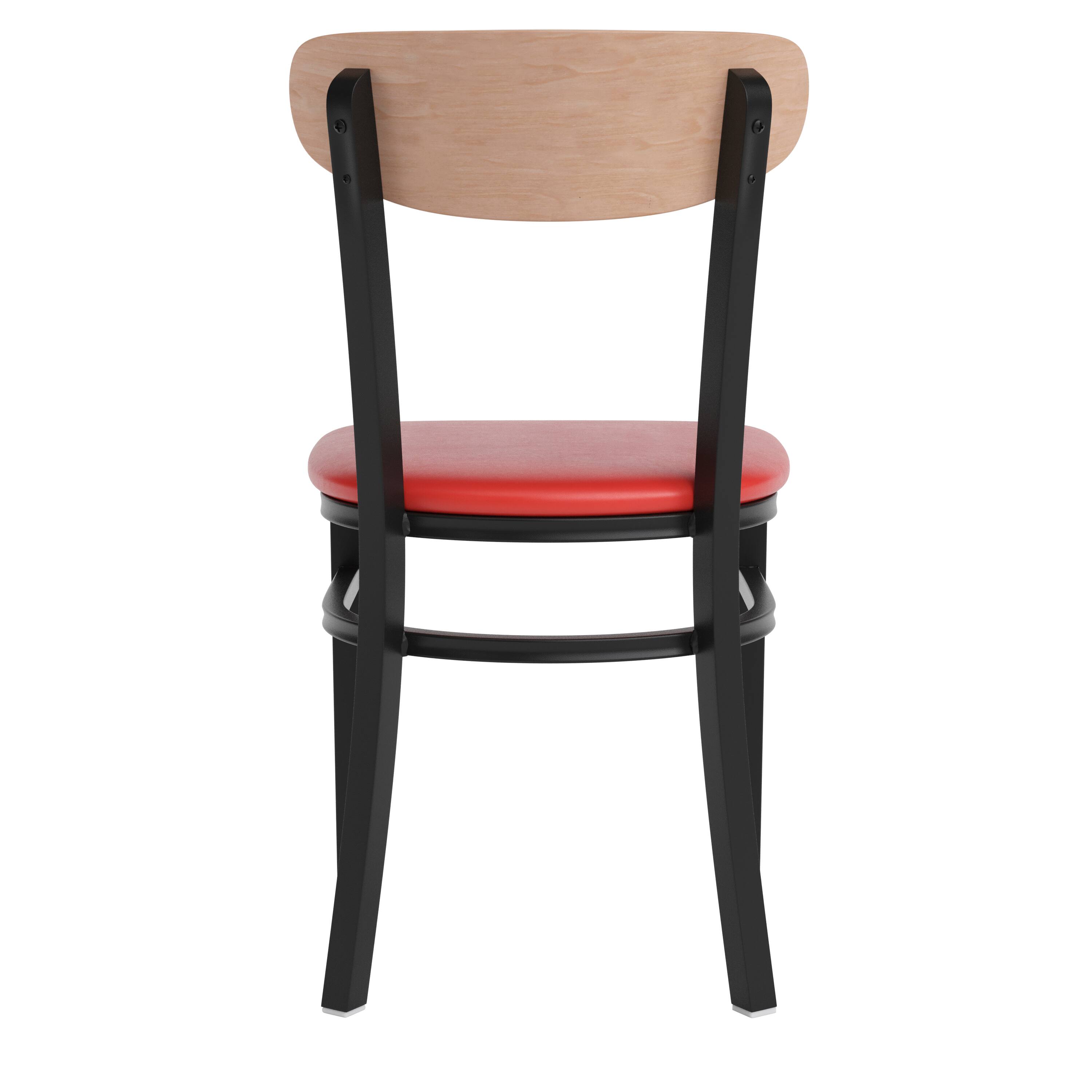 Alt View 7. Emma + Oliver - Yara Industrial Dining Chair with Rolled Steel Frame and Solid Wood Seat - 500 lbs. Static Weight Capacity - Natural Birch Wood Back/Red Vinyl Seat.