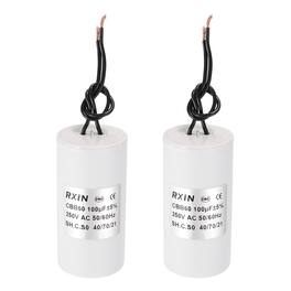 Unique Bargains - 2pcs 100uF CBB60 Running Capacitor, AC 250V Cylinder 2 Wire for Air Conditioner, Compressor, Washing Machine - White