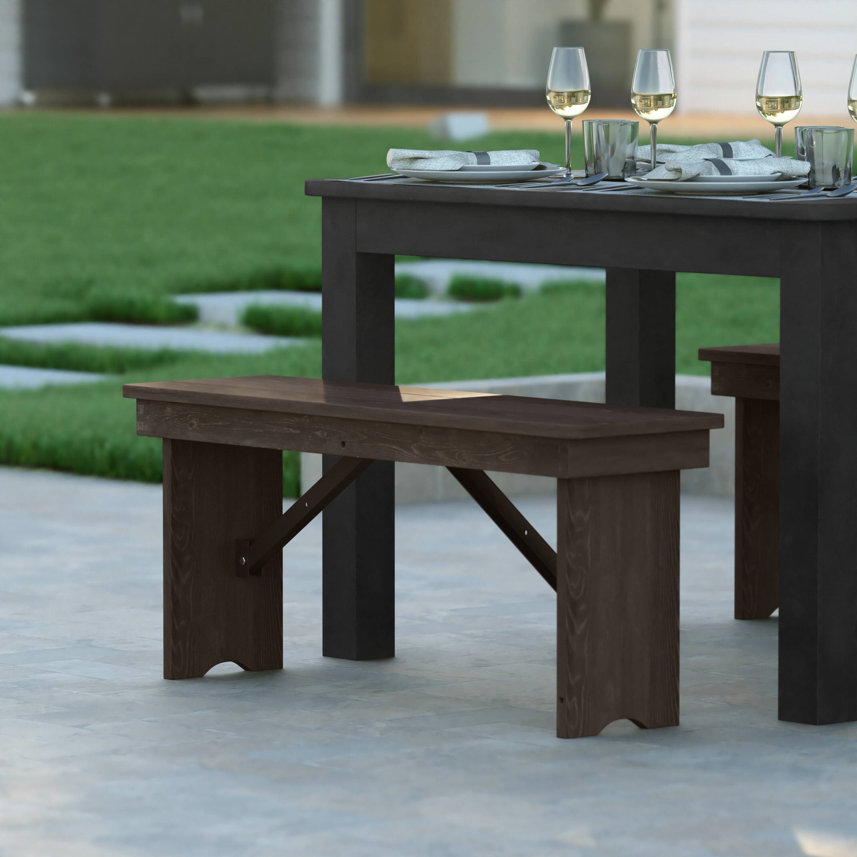 Alt View 4. Emma + Oliver - 40" x 12" Antique Rustic Solid Pine Folding Farm Bench - Portable Bench - Mahogany.