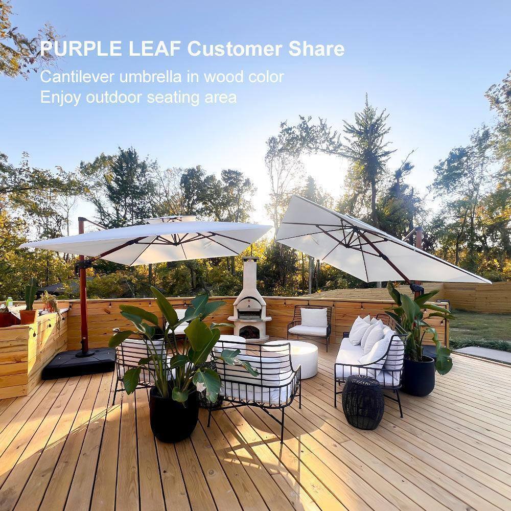 PURPLE LEAF Customer Share  
Cantilever umbrella in wood color  
Enjoy outdoor seating area