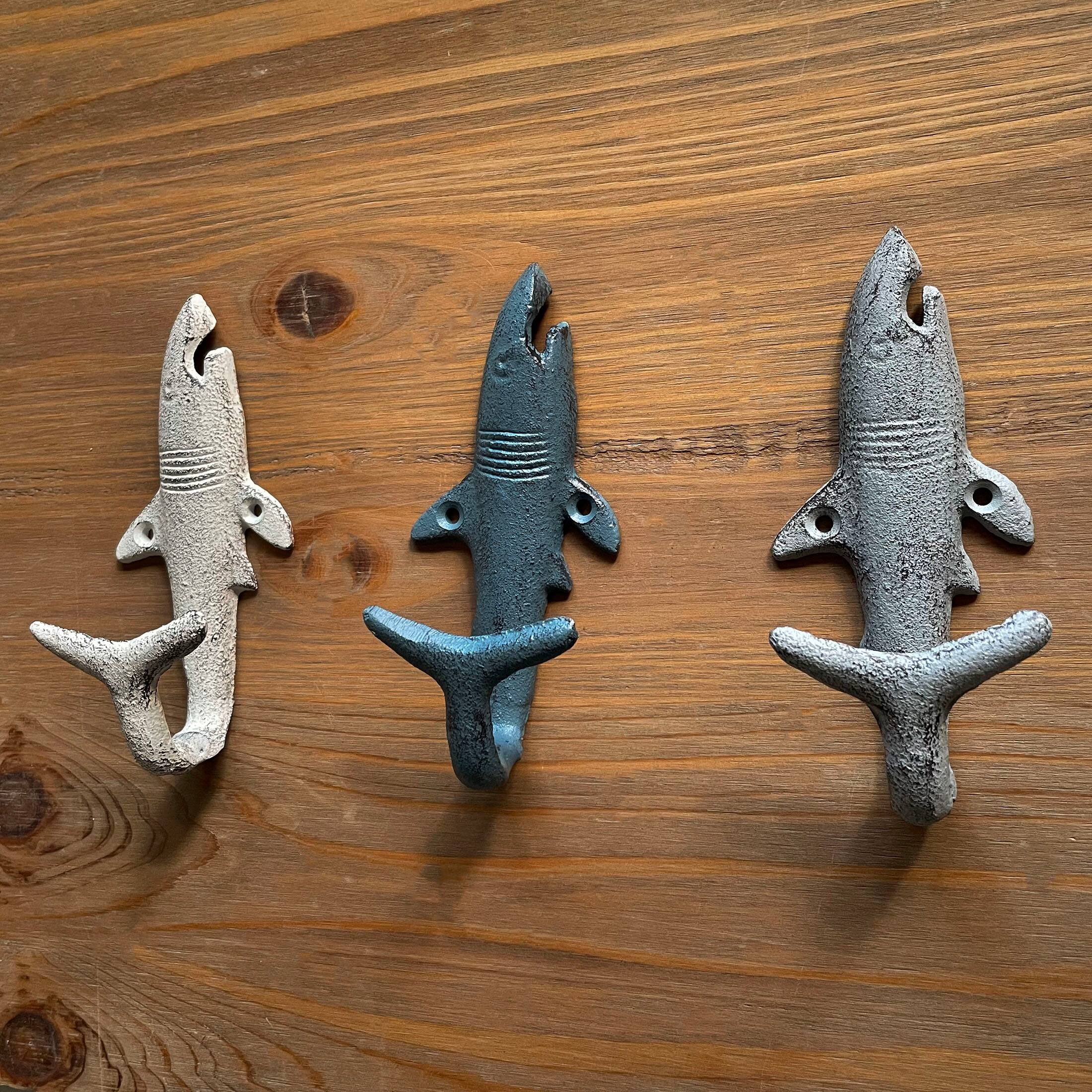 Alt View 4. Zeckos - Set of 3 Shark Wall Hooks in Blue, Gray, White – Perfect for Nautical Themes - Multicolored.
