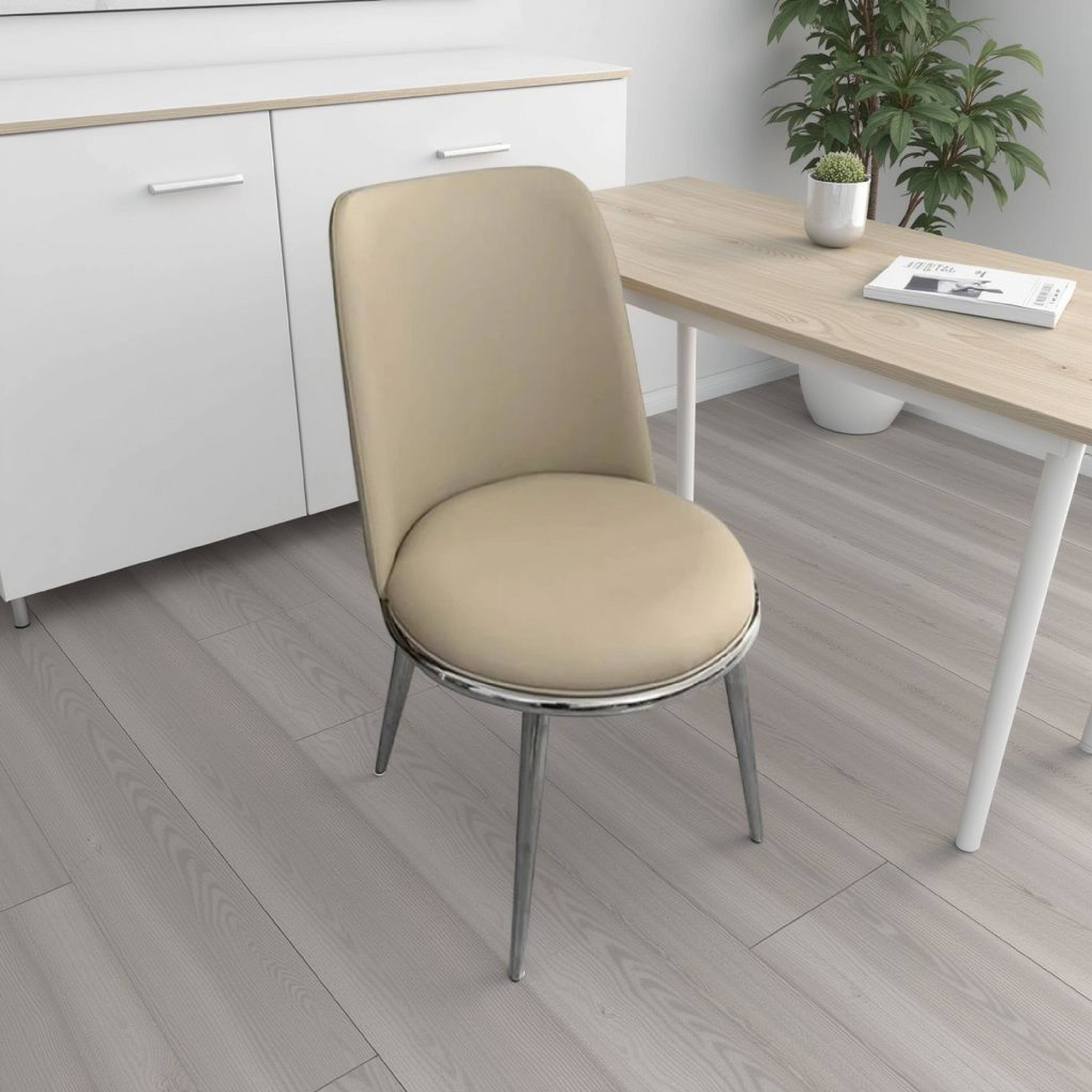 Alt View 5. Manhattan Lane - Relli Side Dining Chair Set of 2, Silver Metal, Taupe Faux Leather Round Seats - Silver, Taupe.