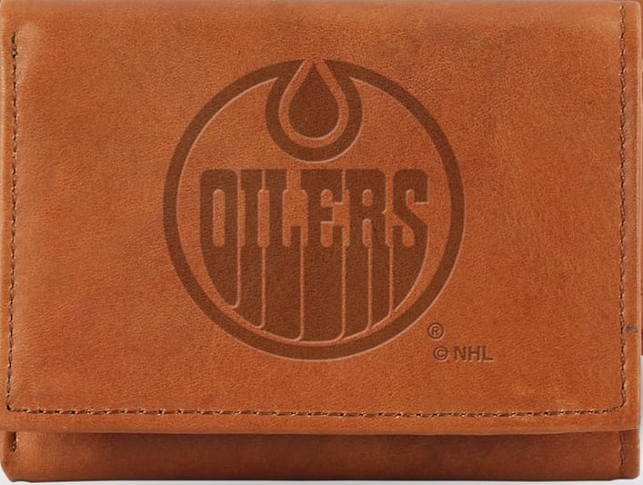 Rico Industries - Edmonton Oilers Brown Leather Embossed Trifold Wallet - Multi