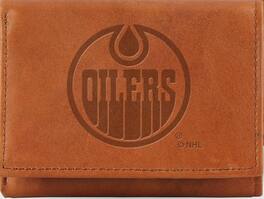 Rico Industries - Edmonton Oilers Brown Leather Embossed Trifold Wallet - Multi