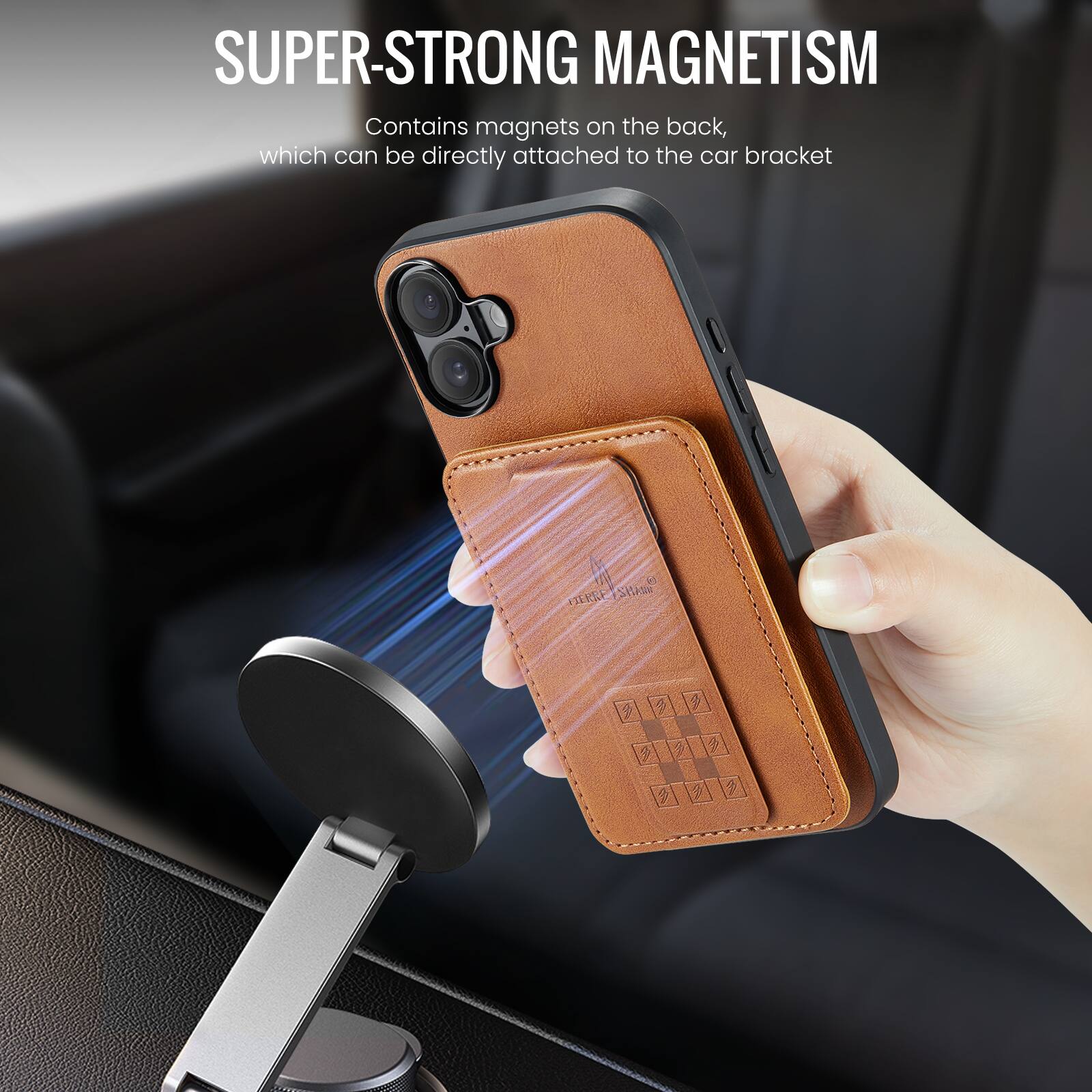 SUPER-STRONG MAGNETISM  
Contains magnets on the back, which can be directly attached to the car bracket