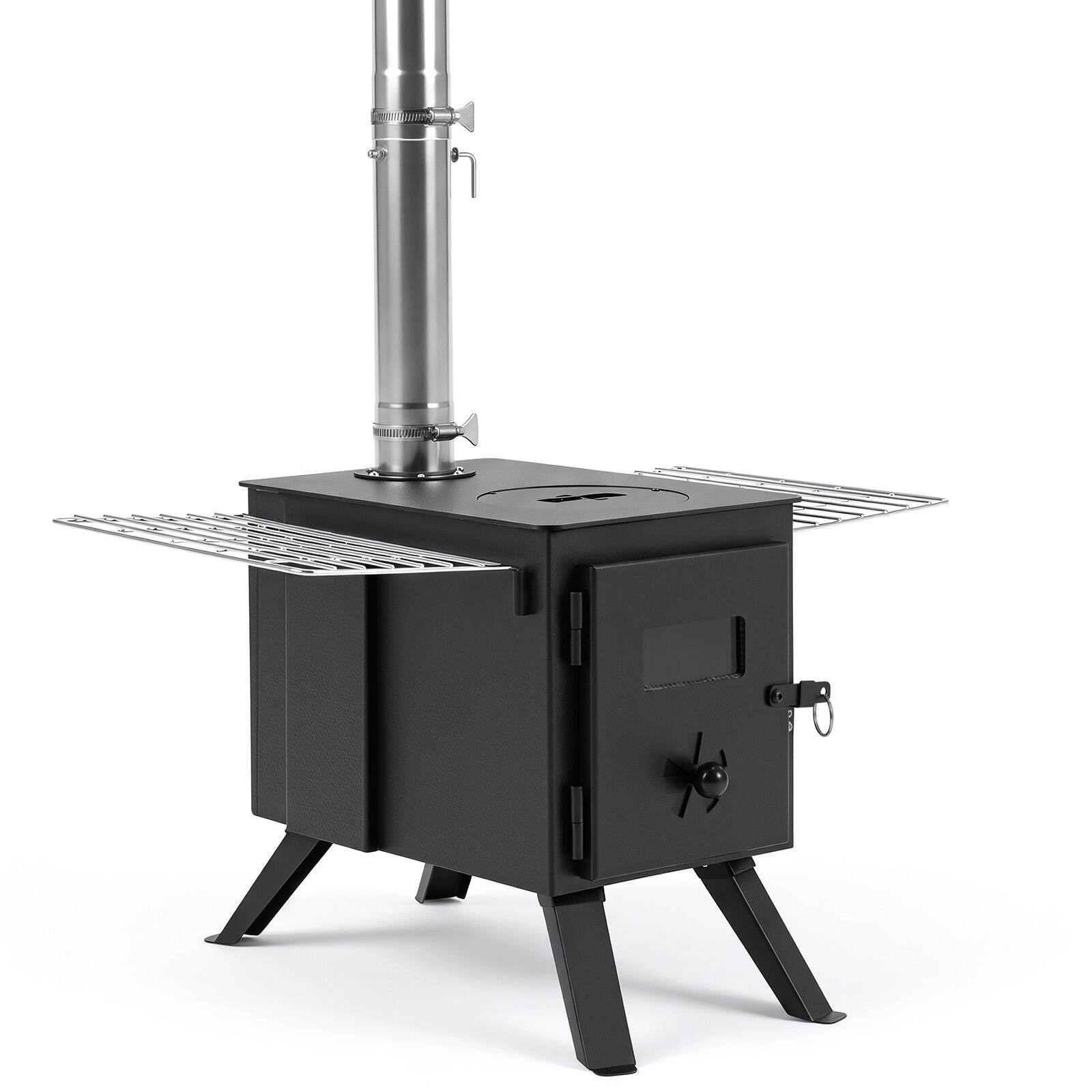 Alt View 9. Costway - Costway Hot Tent Stove with Ash Tray, 8.4 ft Wood Burning Stove with 8 Chimney Pipes - Silver and Black.