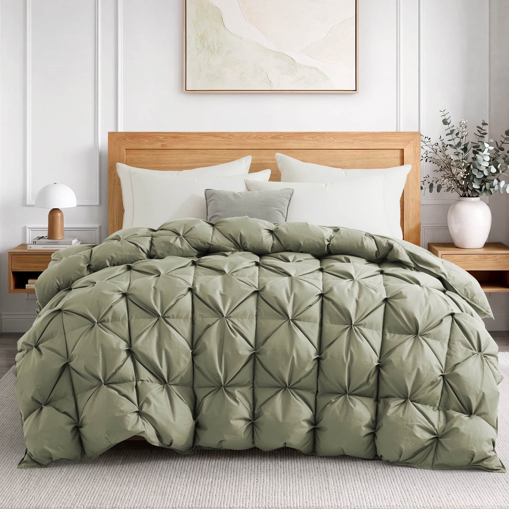 Peace Nest - Cotton Blend White Goose Down Fiber Comforter Duvet Insert with Pintuck Pleat, Twin - Sage Green price history on PriceWatchPro