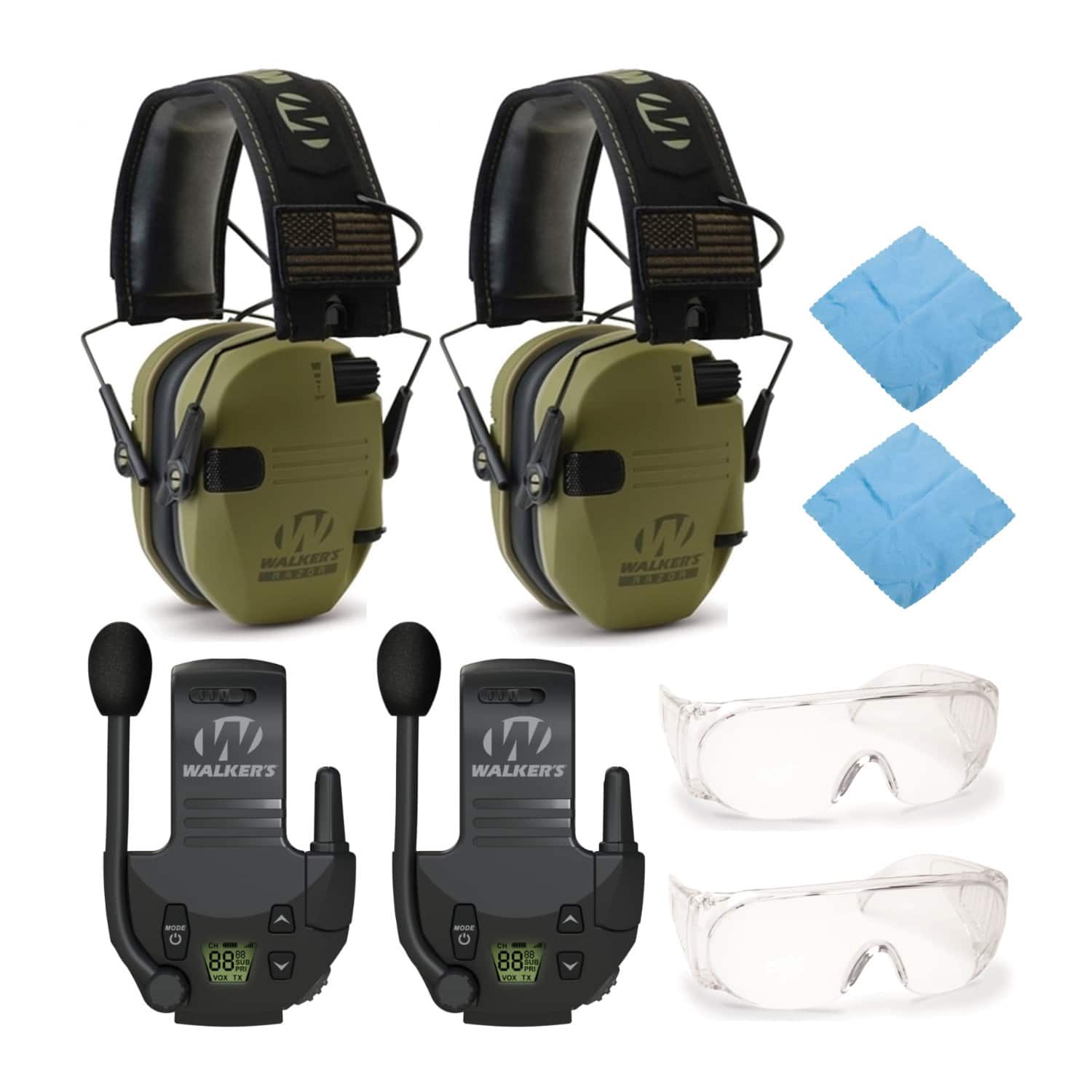 Walkers - Walker’s Razor Electronic Muffs ( Patriot) 2-Pack, Walkie Talkies & Glasses - Green