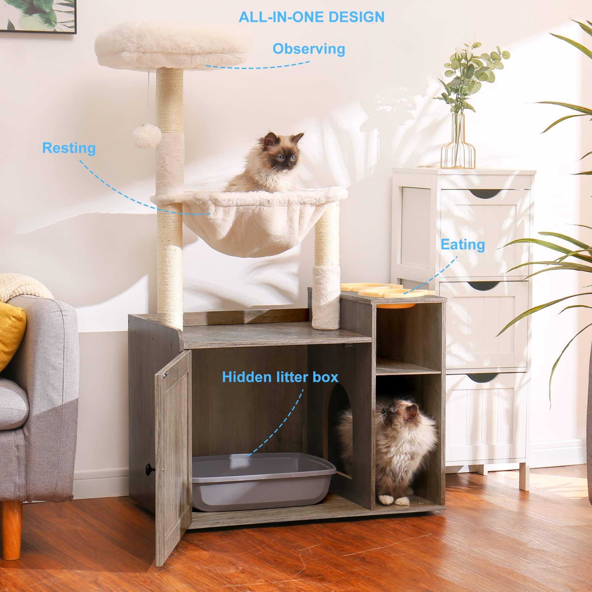 ALL-IN-ONE DESIGN

- Observing
- Resting
- Eating
- Hidden litter box