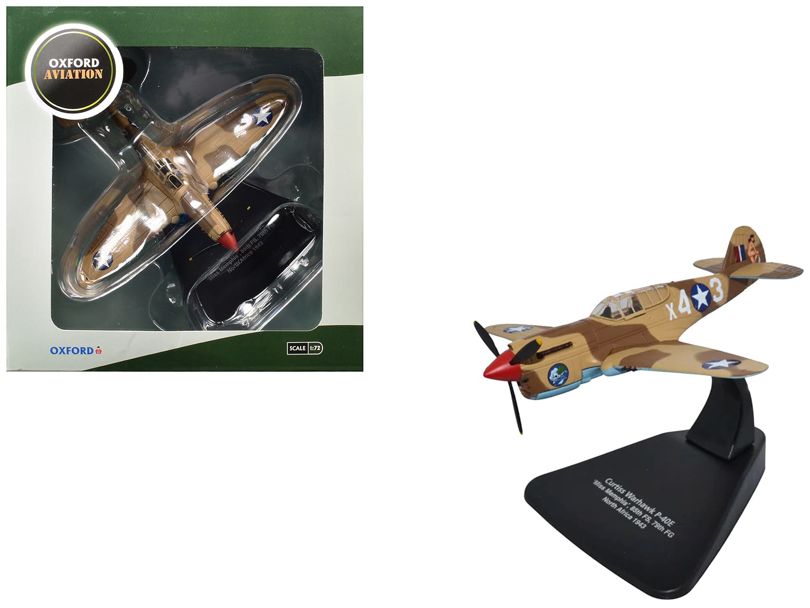 "Curtiss Warhawk P-40E Fighter Aircraft ""Miss Memphis"" (1943) US Army Air Forces 1/72 Diecast Model by Oxford Diecast" price history on PriceWatchPro