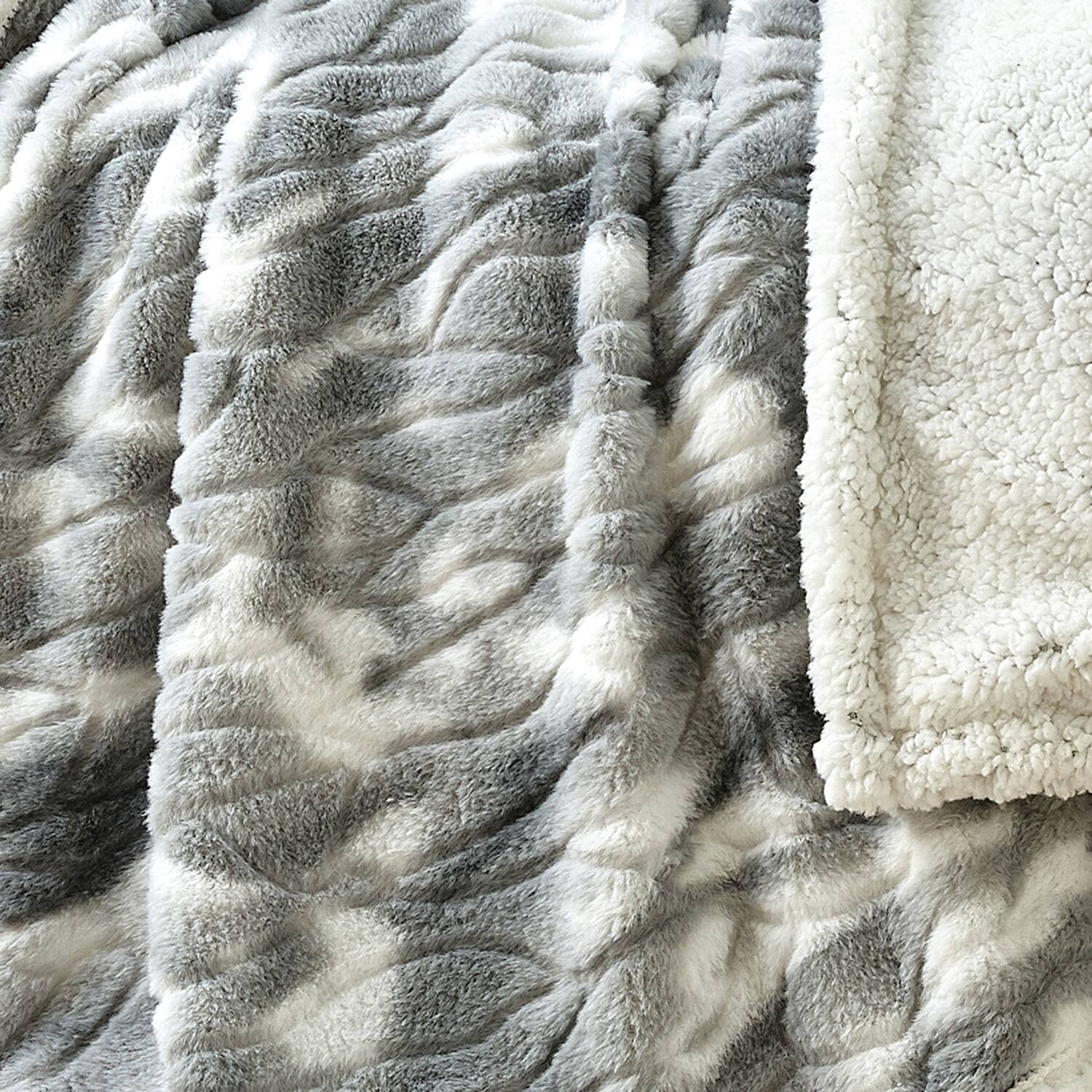 Alt View 4. Noble House - Plazatex Alaska Sherpa Decorative Super Soft Throw Blanket for Sleep/Decor 2 Pack 50" x 60" Grey - Grey.