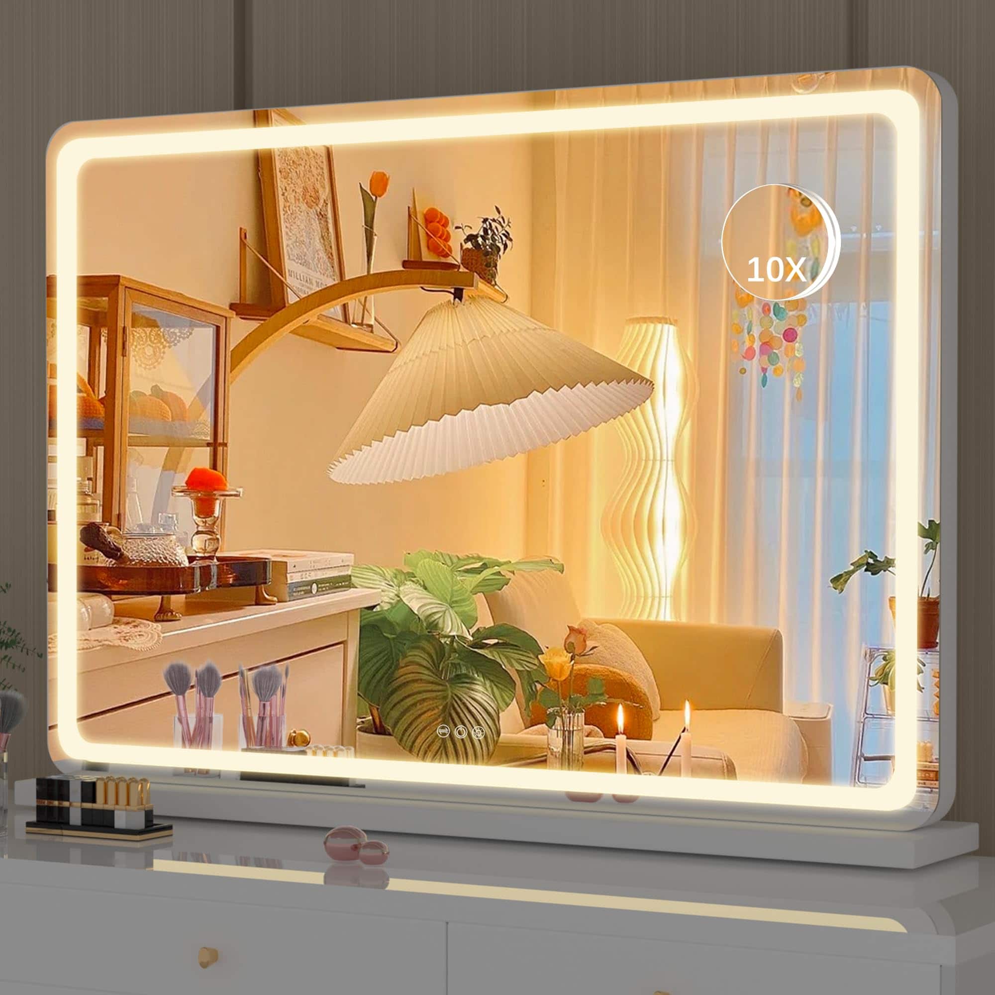 Pacoar Cade - Vanity Mirror With Lights Lighted Modes Touch Screen Control Square Light Mirror Mirror - White-47.2"L x 30"W