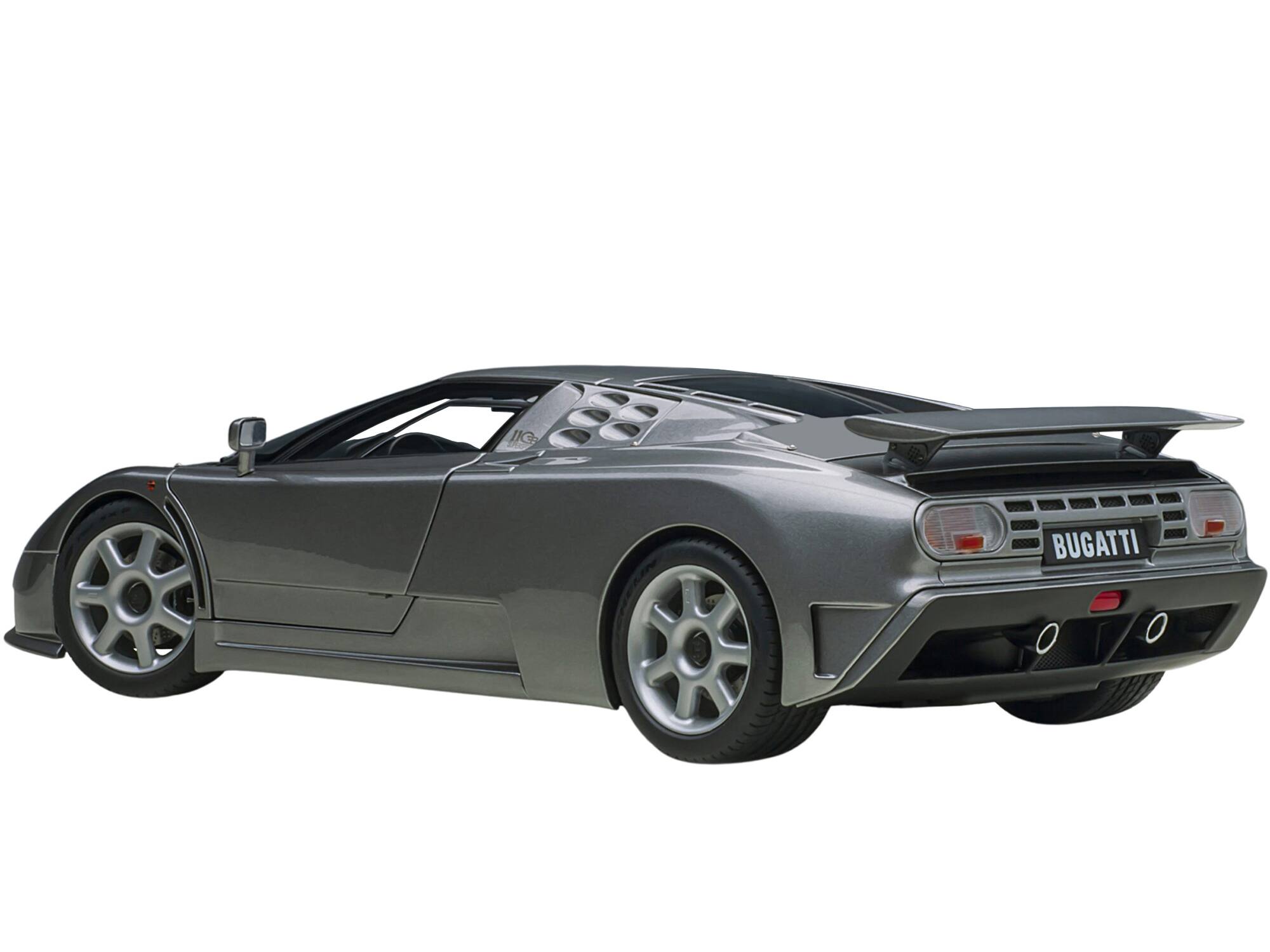 Alt View 4. Autoart - Bugatti EB110 SS Super Sport Grigio Metalizzatto Silver Metallic with Silver Wheels 1/18 Model Car by Autoart.