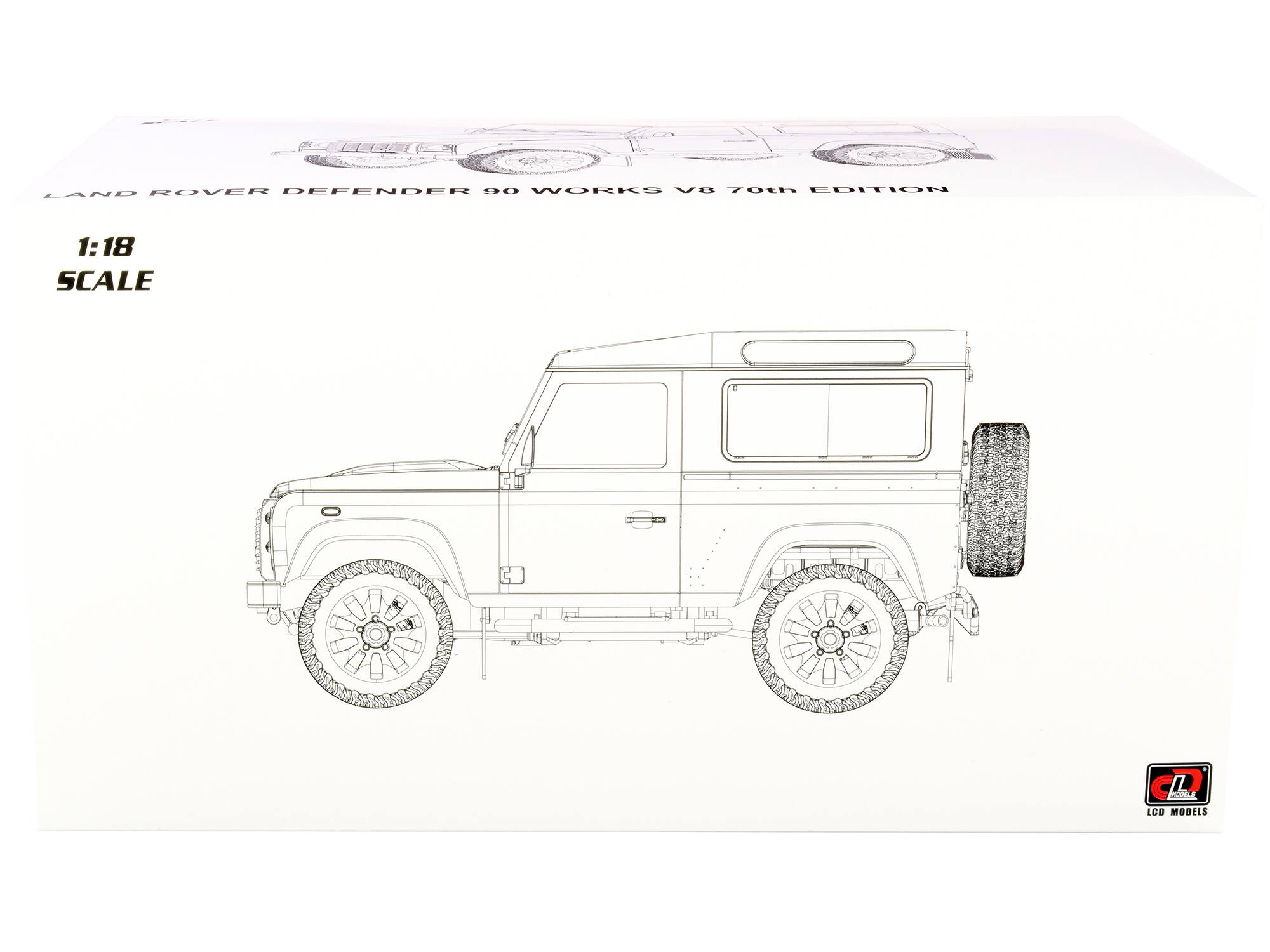 LAND ROVER DEFENDER 90 WORKS V8 70th EDITION  
1:18 SCALE  
LCD MODELS