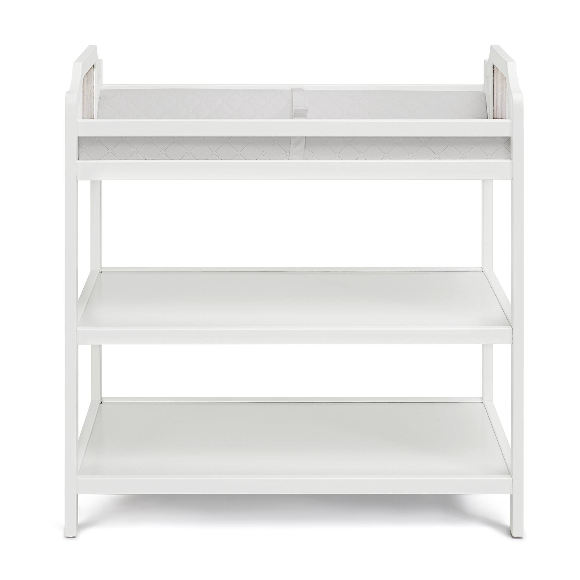 Angle. GOODSILO - Modern Gray Wooden Baby Changing Table with Safety Rails and Open Shelf Storage for Nursery Organization - White+gray.