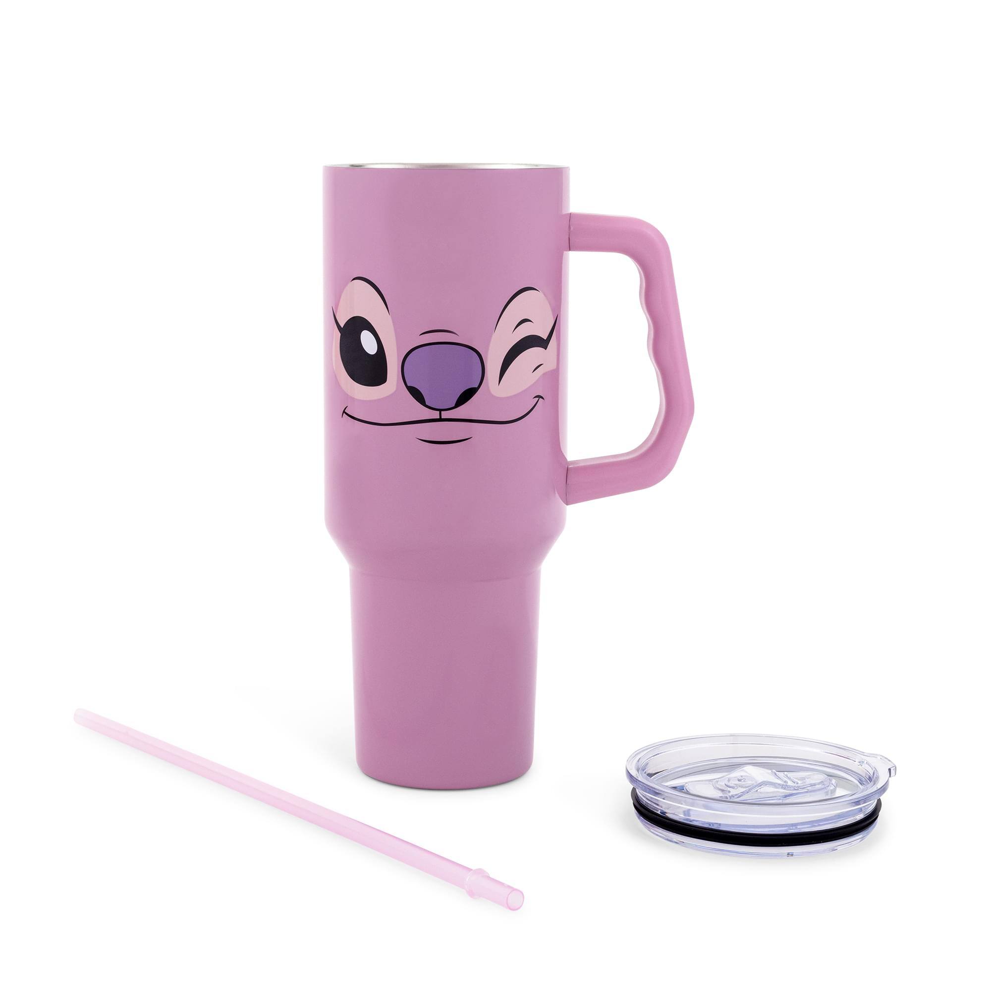 Alt View 1. Silver Buffalo - Disney Lilo & Stitch Angel Stainless Steel Tumbler With Handle | Holds 40 Ounces - Pink.