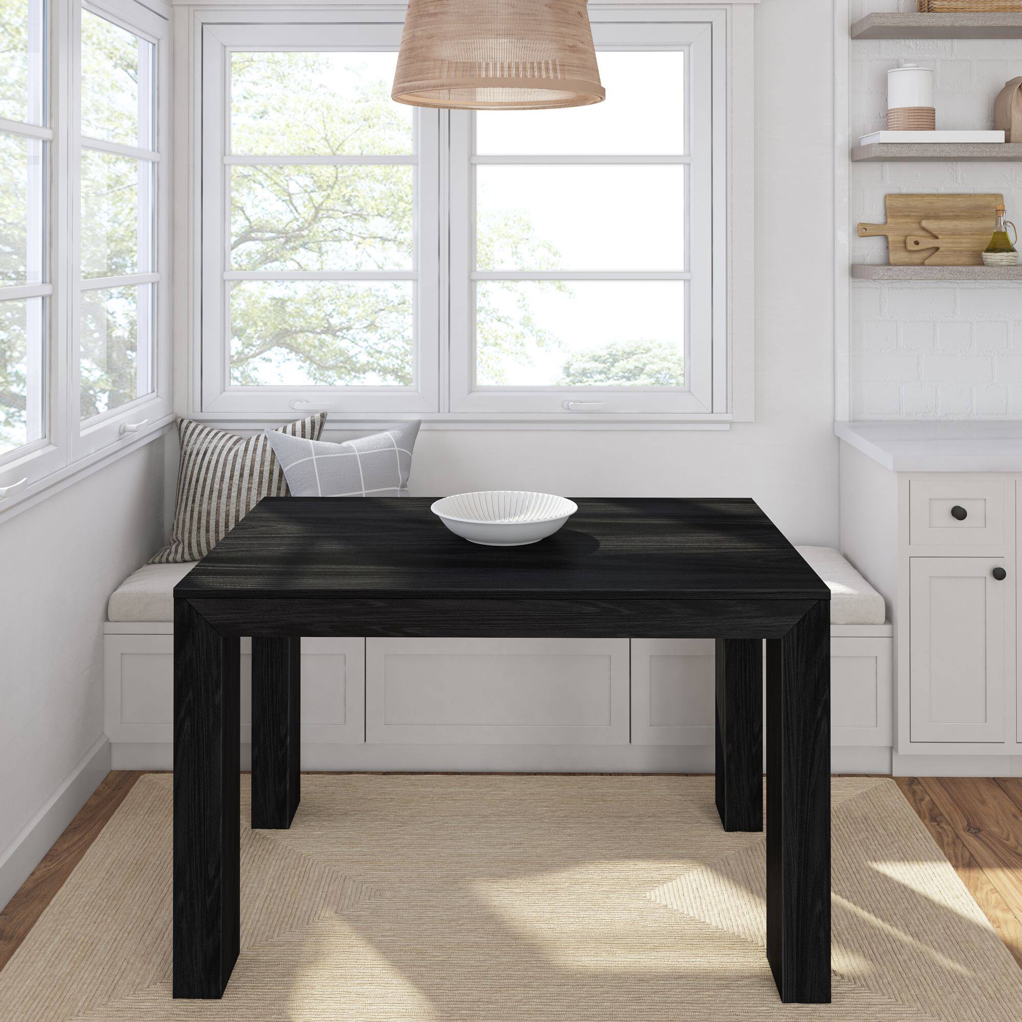 Alt View 1. Plank+Beam - Modern Rectangular Dining Table (48in / 1220mm), Black Wirebrush - Black Wirebrush.