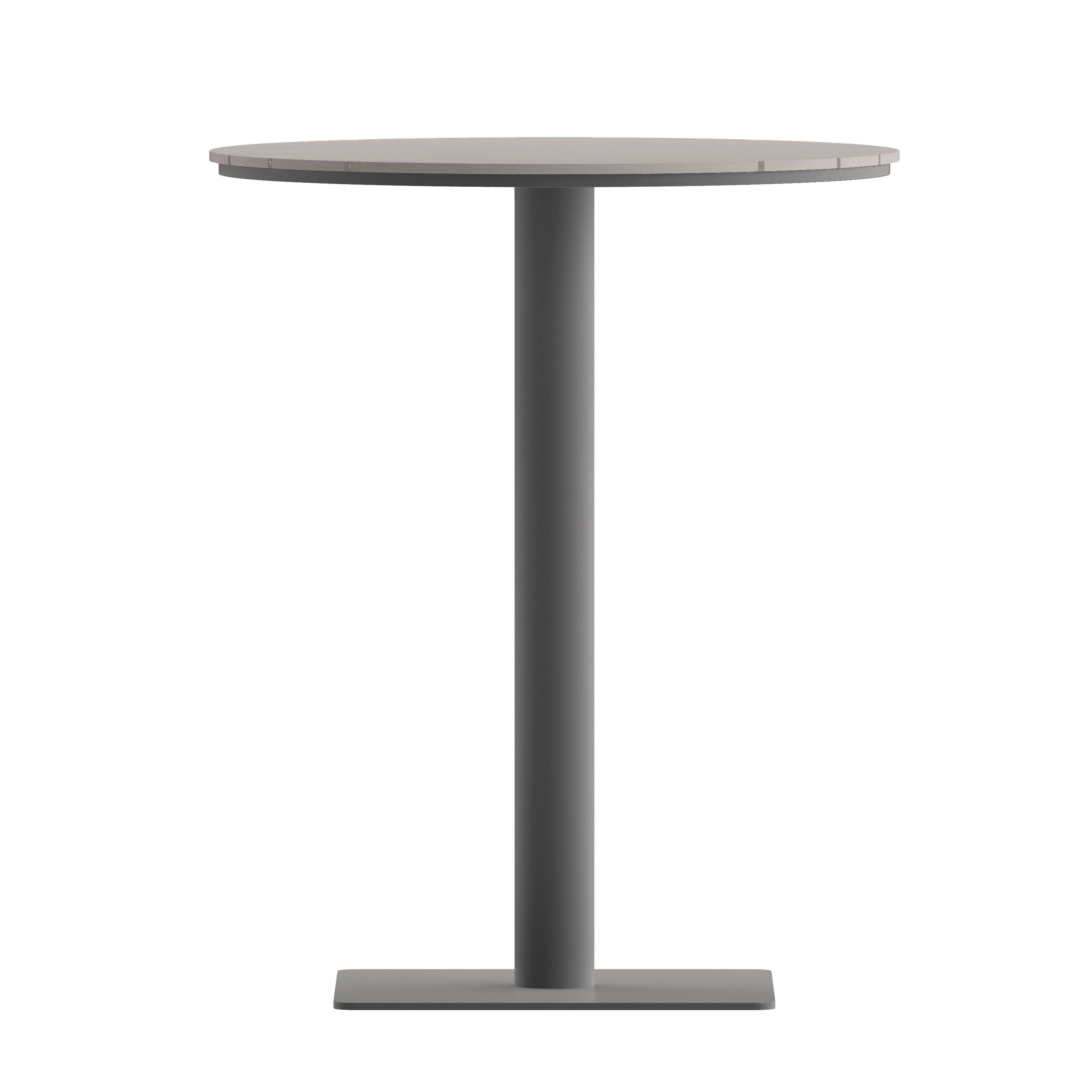 Alt View 7. Emma + Oliver - Fena 24" Round Outdoor Dining Table with Faux Teak Poly Slats and Steel Frame - Gray Top/Gray Frame.