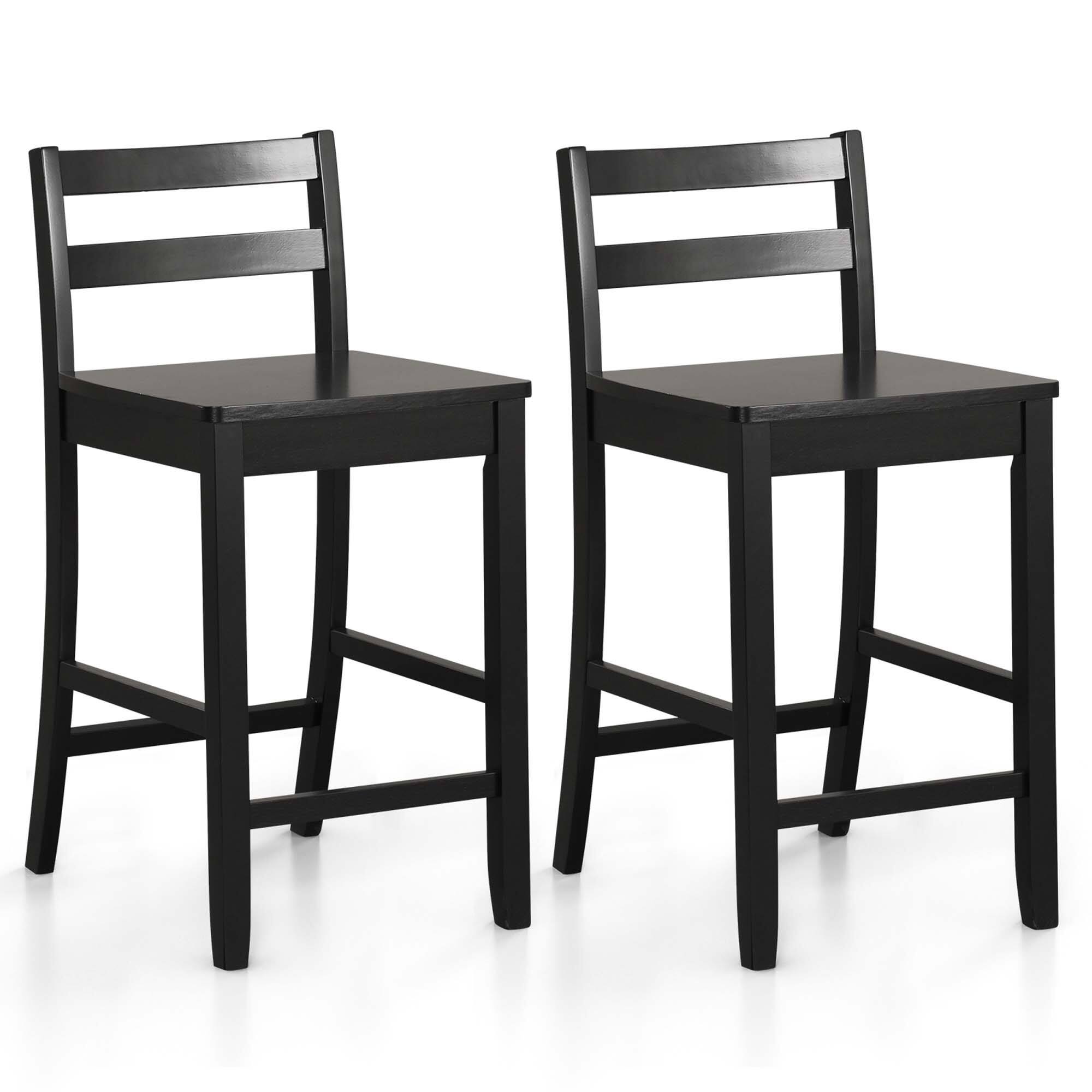 Front. Costway - Costway 24-Inch Wooden Bar Stools Set of 2 with Ergonomic Backrest Counter Height Stools - Black.
