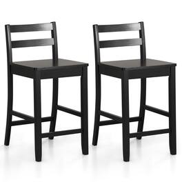 Costway - 24-Inch Wooden Bar Stools Set of 2 with Ergonomic Backrest Counter Height Stools - Black