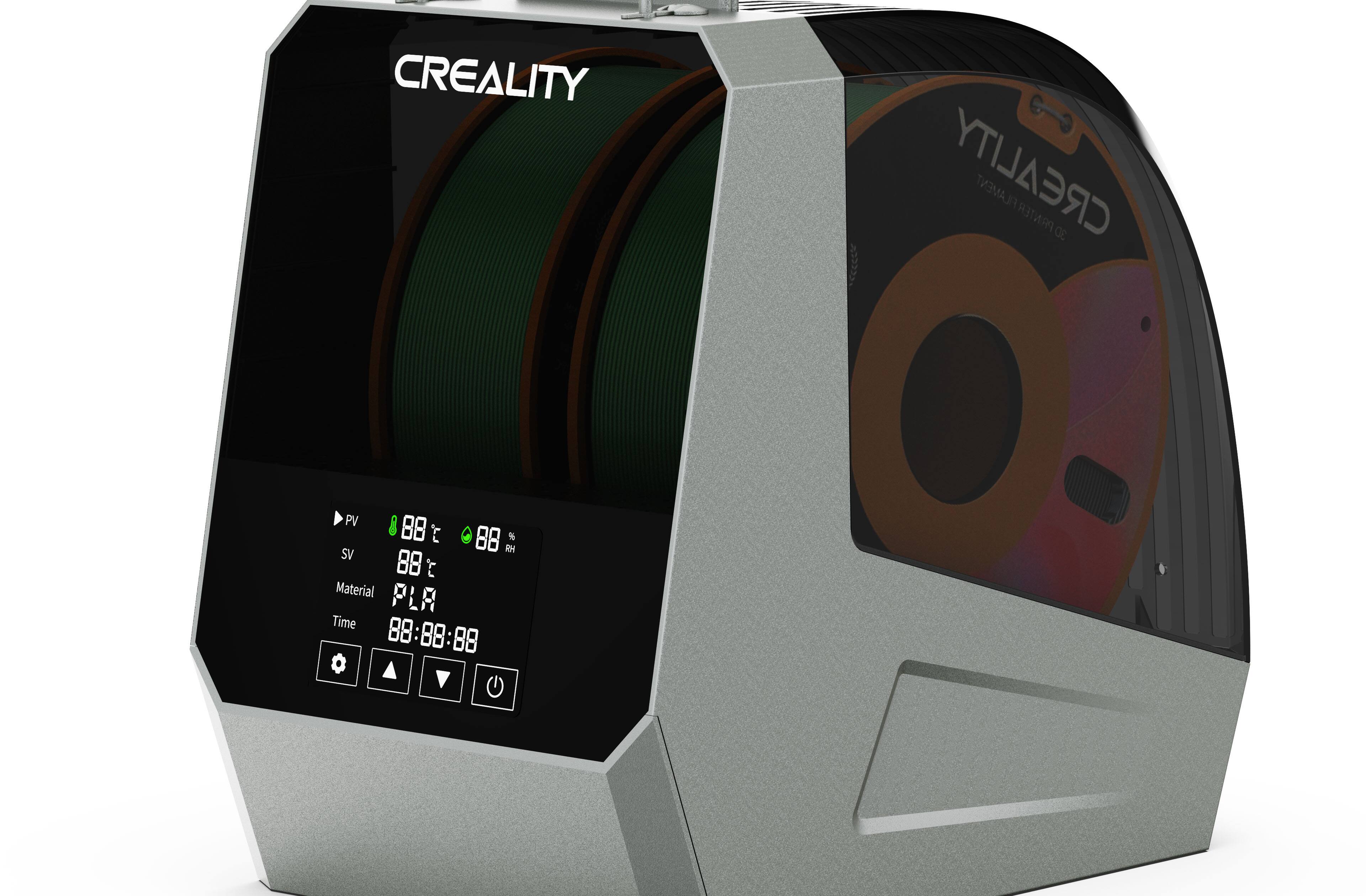 CREALITY PV 88 t 88 . SV RH 88 t Material PLR 8 Time 88:88:88 88 CREALITY FILAMENT PANTER 30 O.