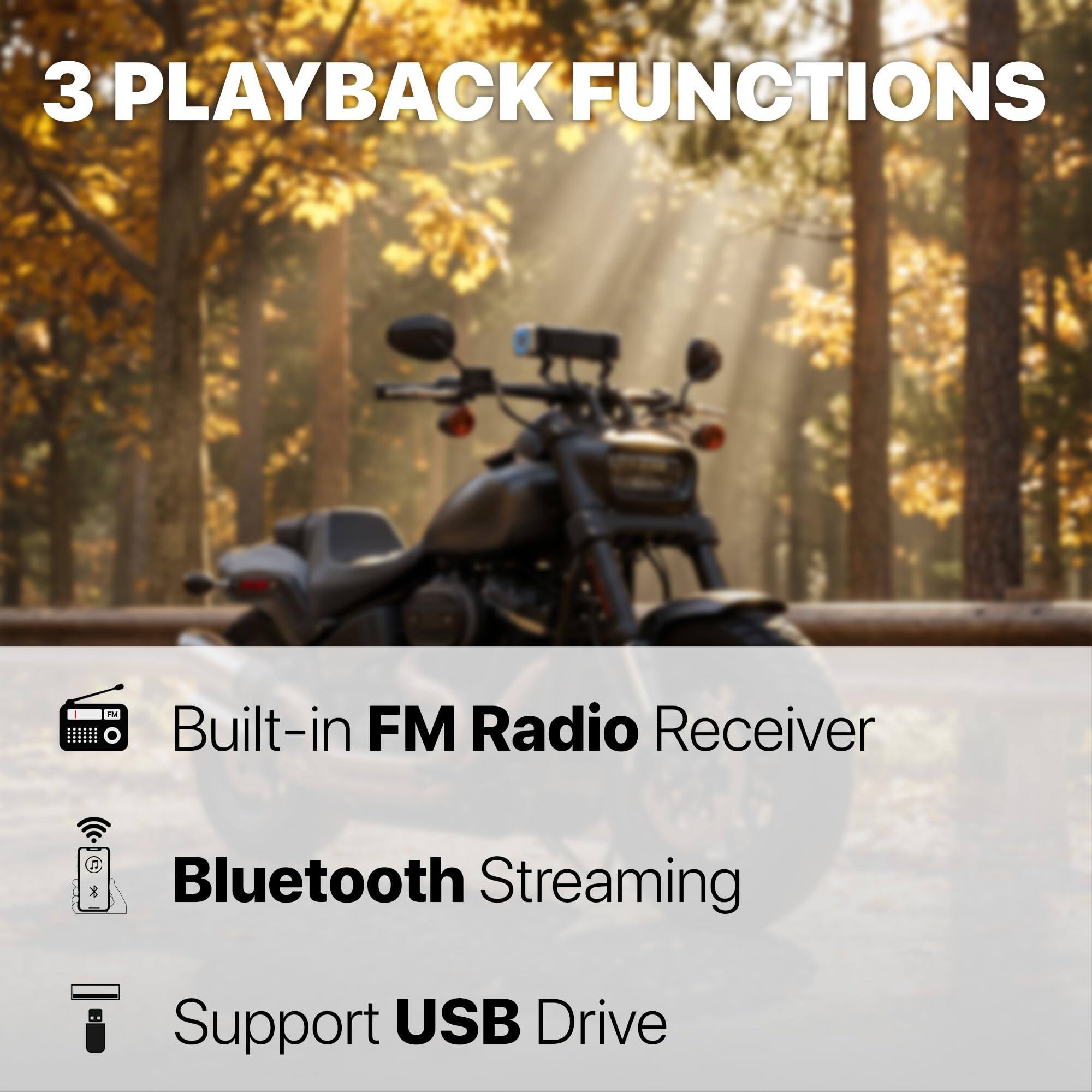3 PLAYBACK FUNCTIONS

- Built-in FM Radio Receiver
- Bluetooth Streaming
- Support USB Drive