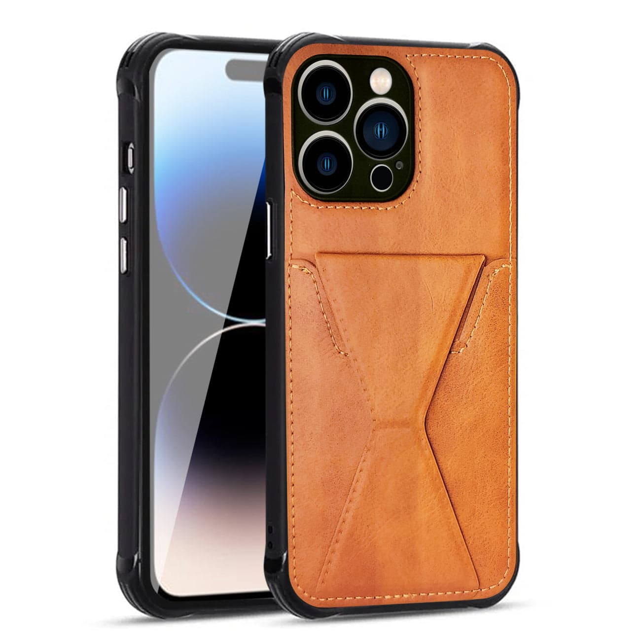 Reiko - Tpu Leather Phone Case For Apple Iphone 14 Pro With Card Holder Strap In - Brown