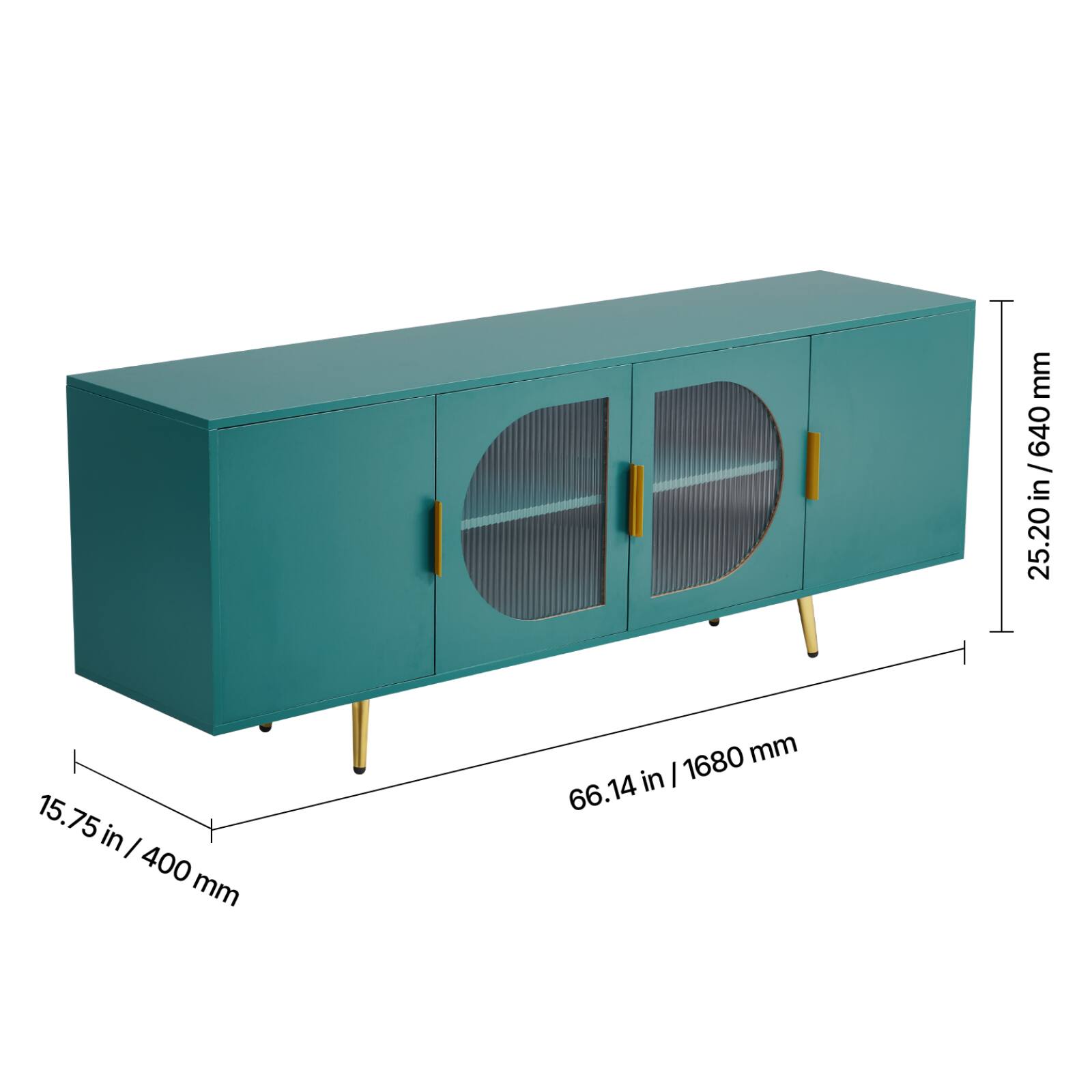 The dimensions of the cabinet are:

- Height: 640 mm (25.20 in)
- Width: 1680 mm (66.14 in)
- Depth: 400 mm (15.75 in)
