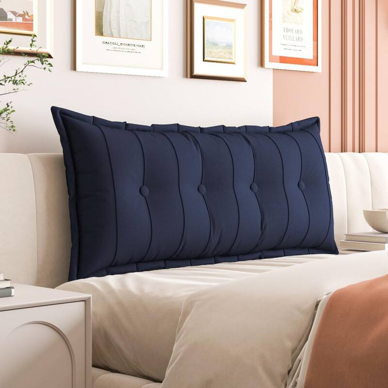 wowmax - Headboard Pillow Full Navy - Long Decorative Pillow for Daybed, Removable Cover - Dark Blue