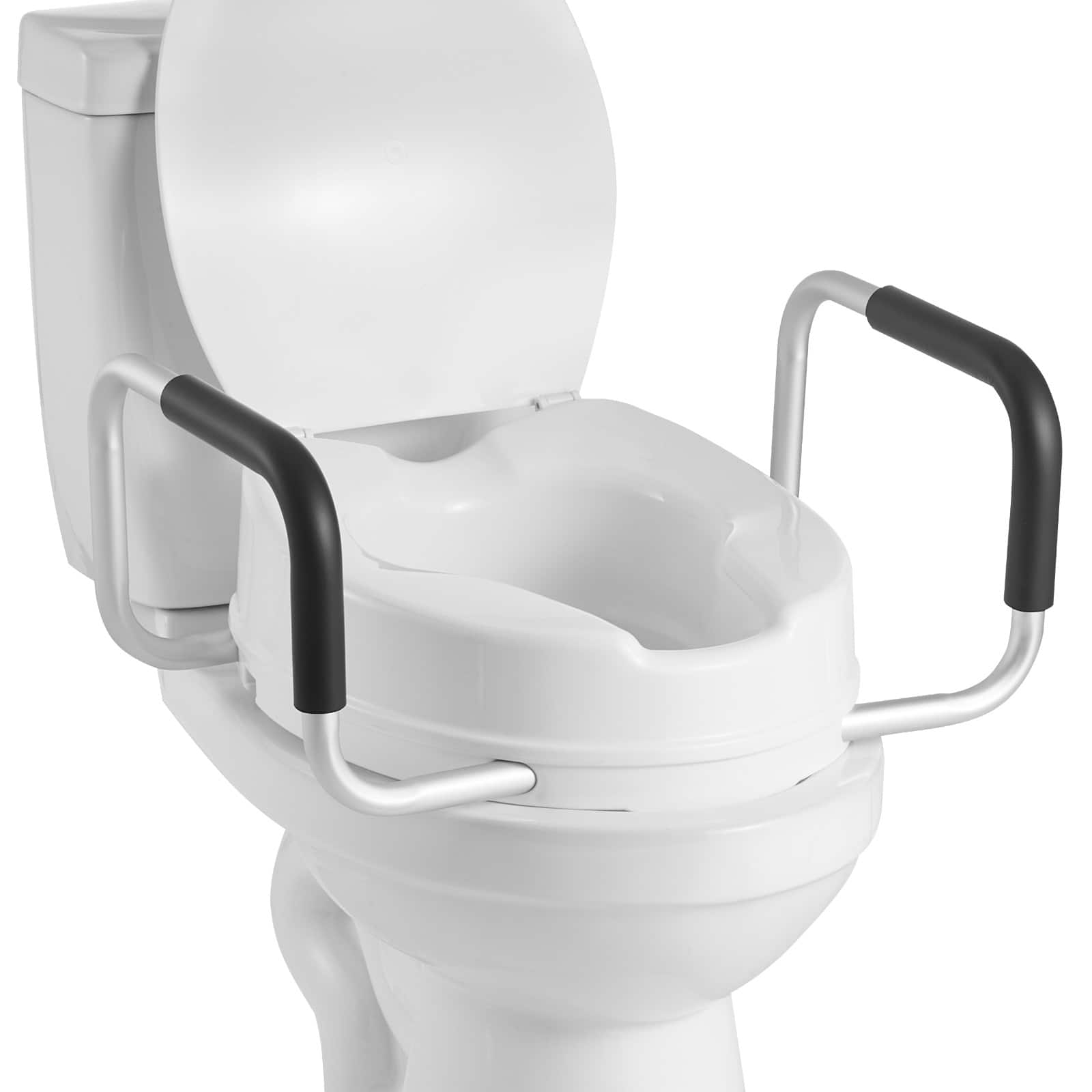 VEVOR - Raised Toilet Seat with Arms, 300 lbs Load Capacity, 4-Inch Lift Height, Widened Commode Elevated Toilet Seat Riser - White