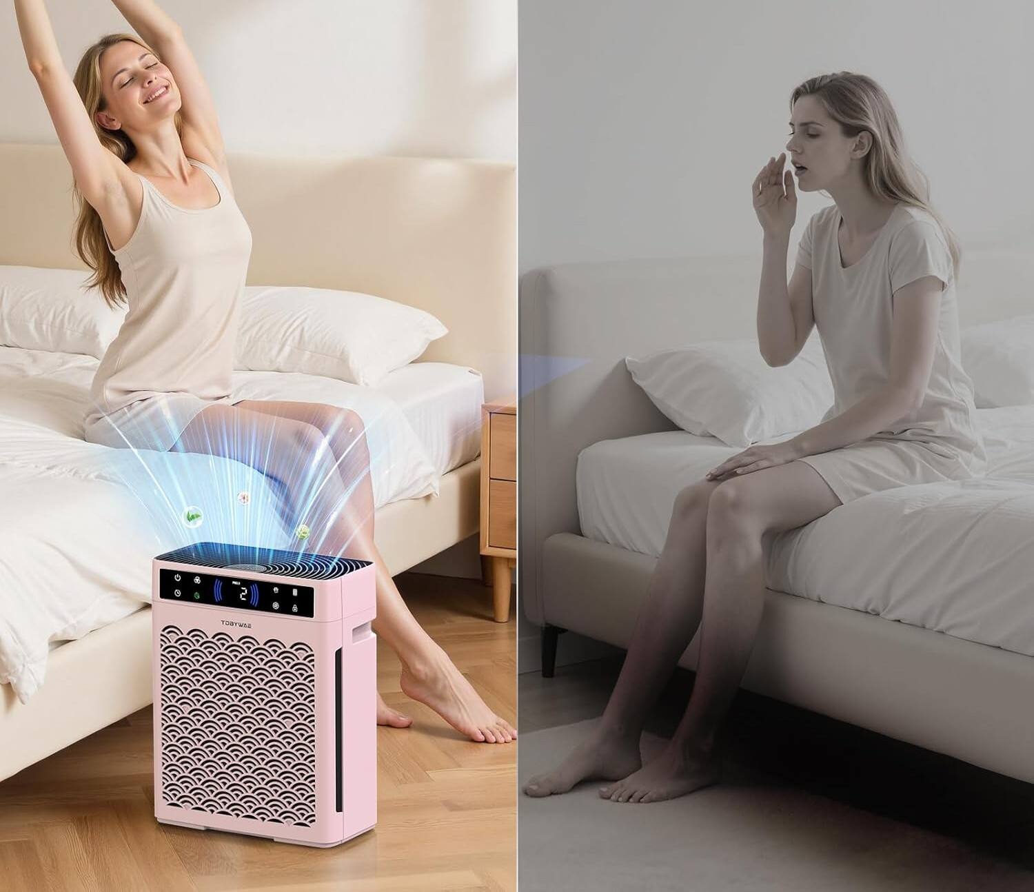 Alt View 4. FINEAK - Smart HEPA Air Purifier for Large Rooms & Pets - Pink.