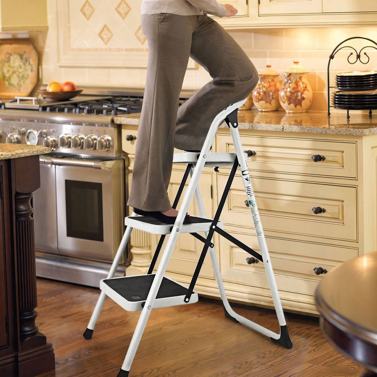 Alt View 1. Costway - Costway 3 Step Lightweight Ladder HD Platform Foldable Stool 330 LB Cap. Saving Space - Black.