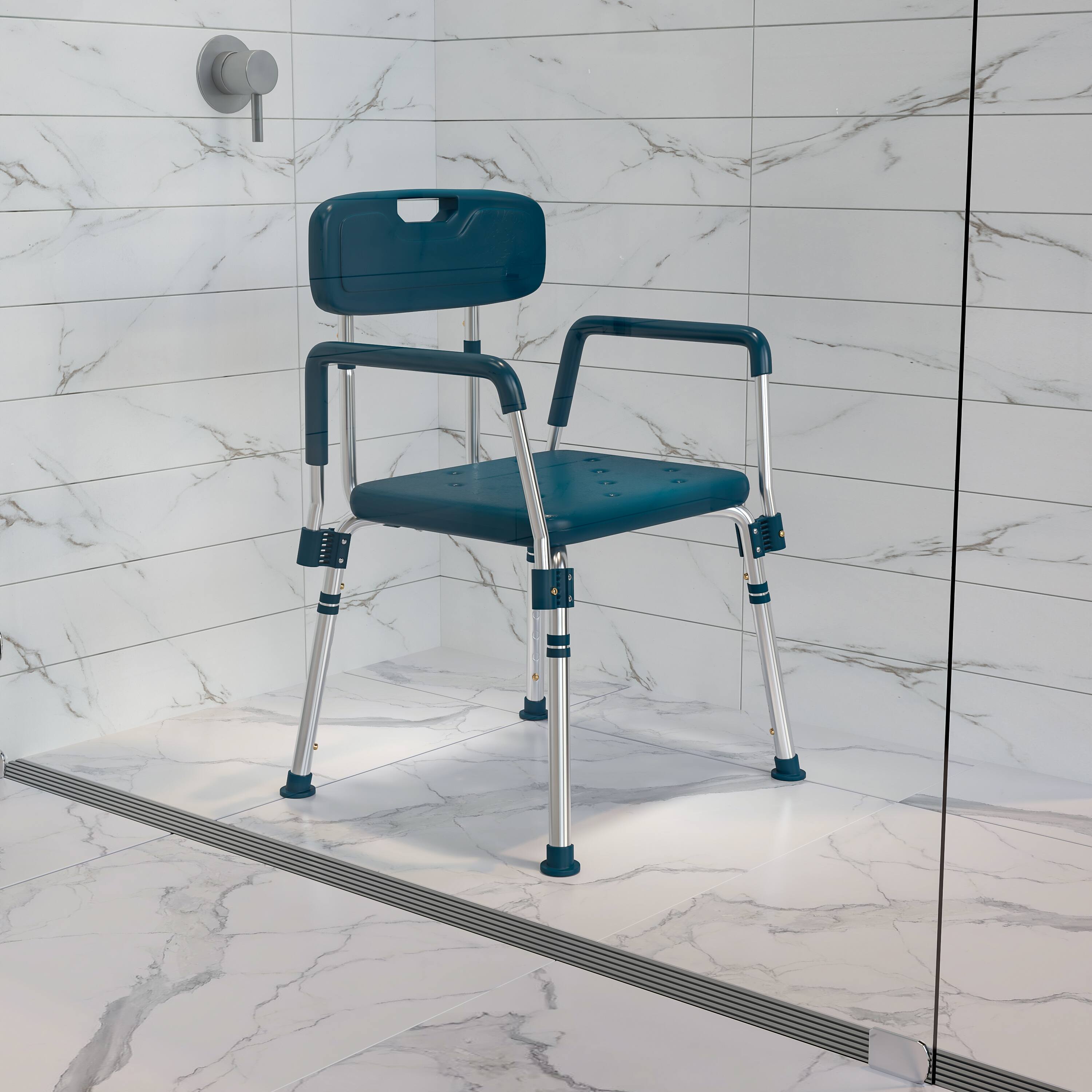 Alt View 1. Emma + Oliver - 300 Lb. Capacity Quick Release Back & Arm Shower Chair - Navy.