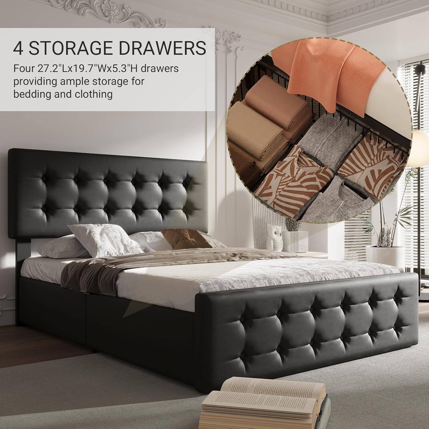 4 STORAGE DRAWERS

Four 27.2"Lx19.7"Wx5.3"H drawers providing ample storage for bedding and clothing