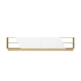 Famapy - Modern TV Stand: Fits 80 - Inch TVs, Angled Doors & Ample Storage - White & Wooden