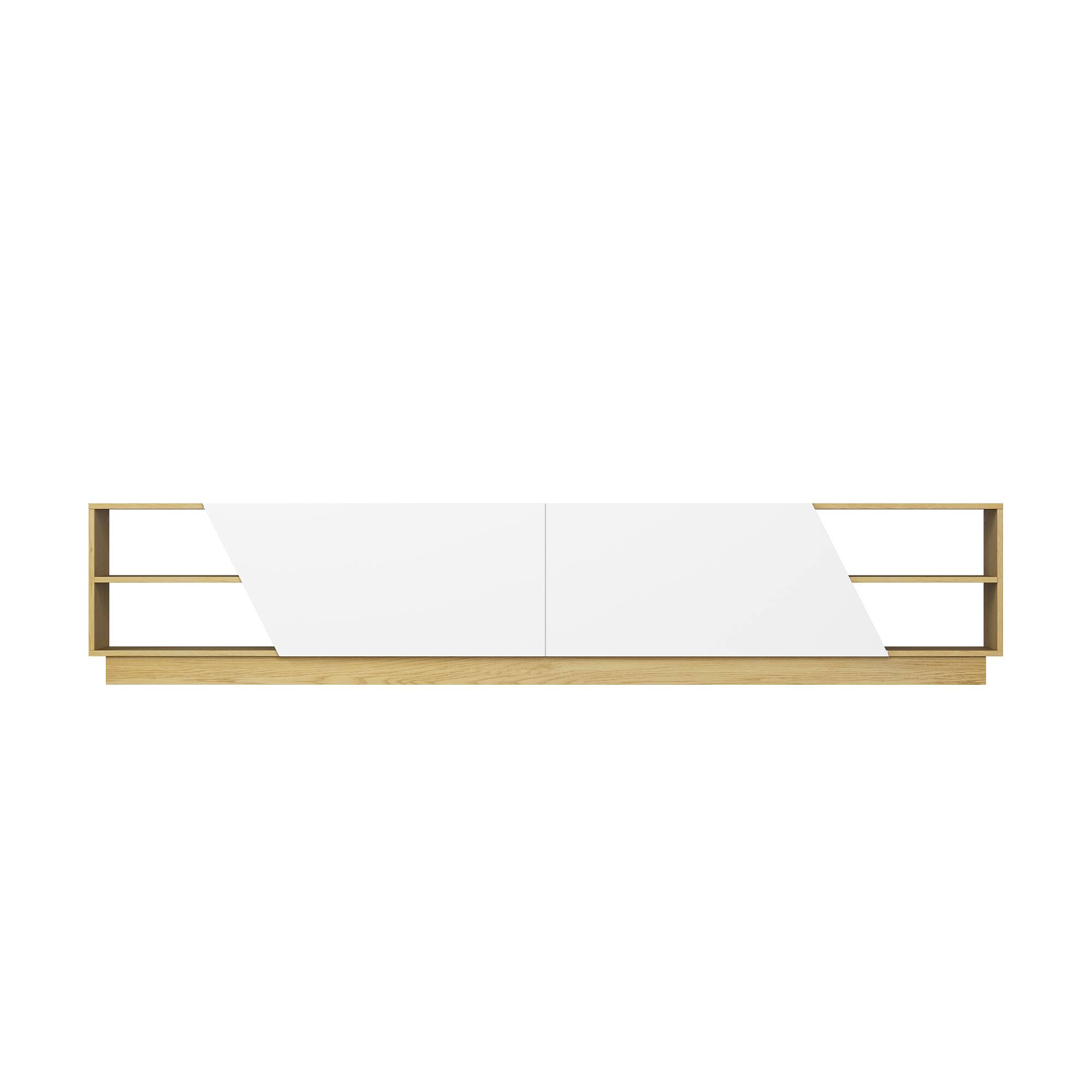 Front. Famapy - Famapy Modern TV Stand: Fits 80 - Inch TVs, Angled Doors & Ample Storage - White & Wooden.