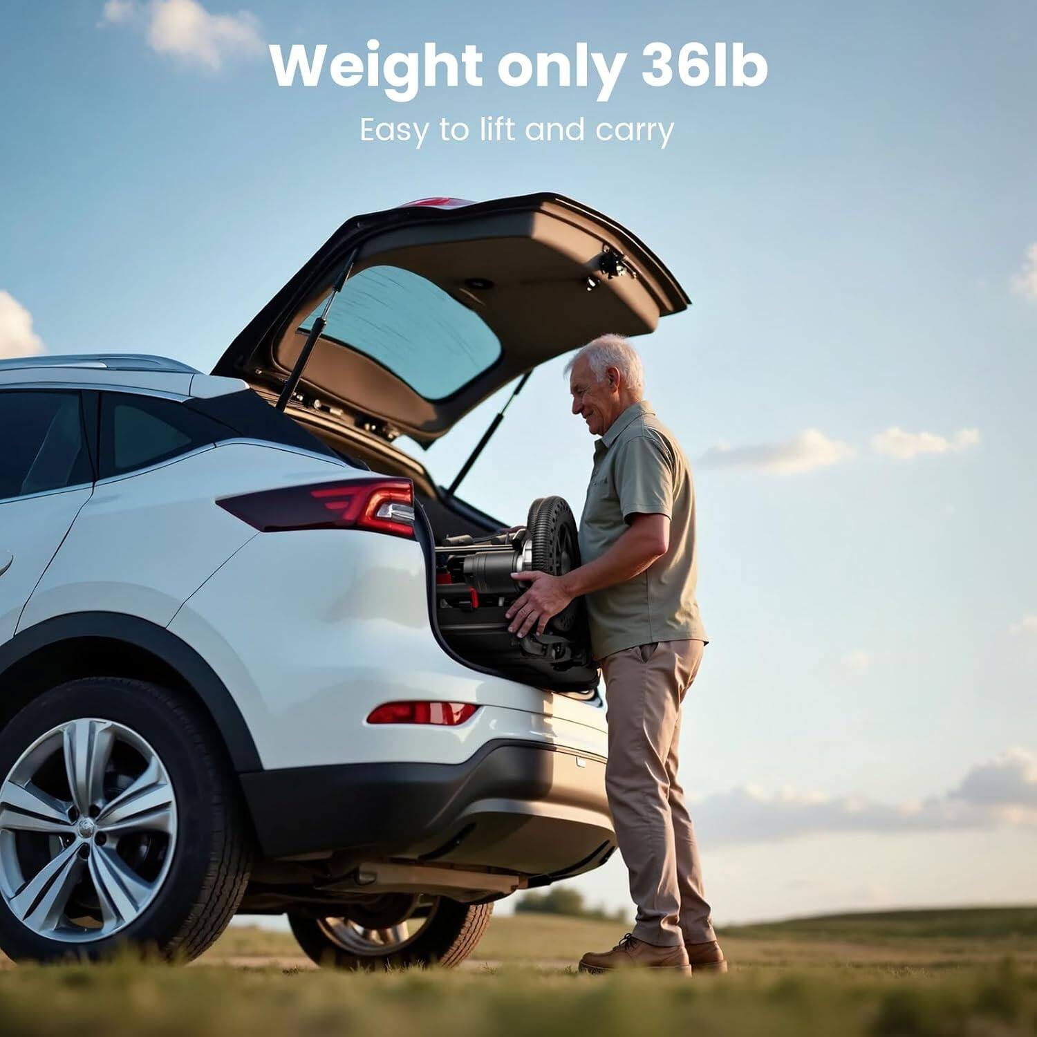 Weight only 36lb  
Easy to lift and carry