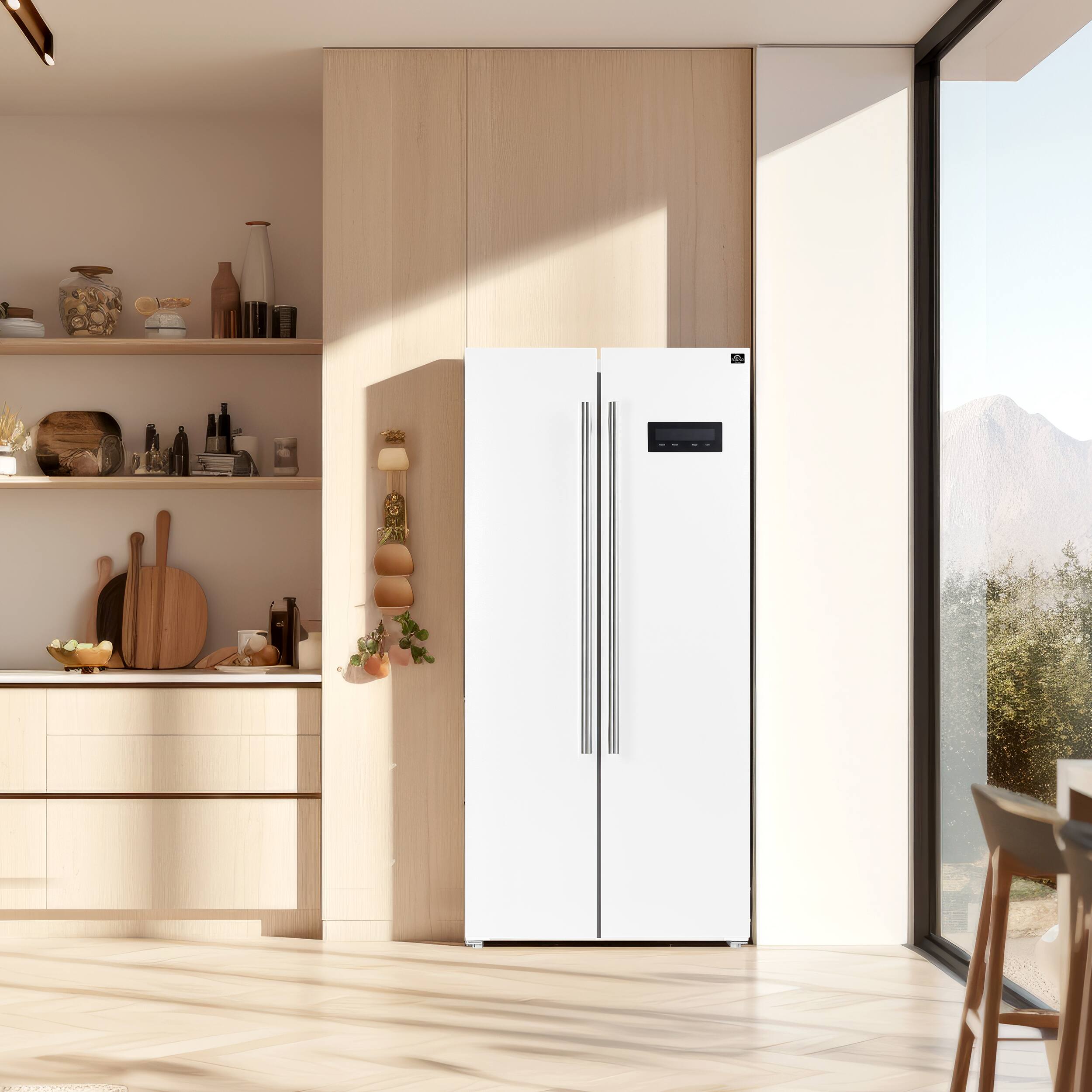 Alt View 14. Forno Appliances - Salerno 15.6 Cu. Ft. Freestanding Counter-Depth Side-by-Side Refrigerator with Customizable Handles in Antique Brass - White.