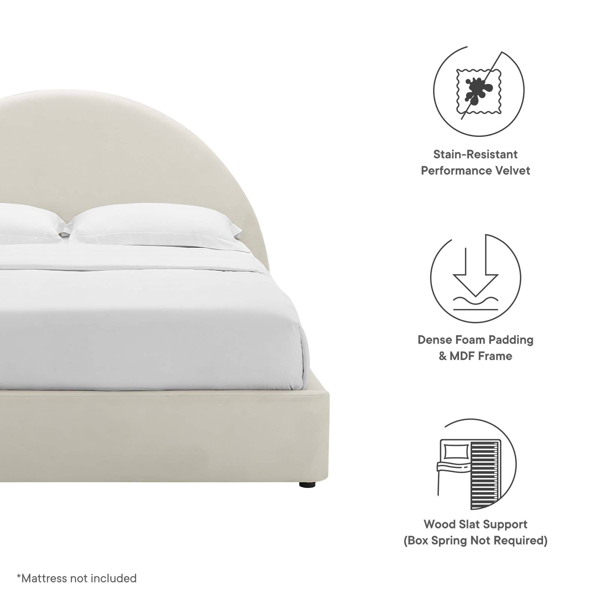 - Stain-Resistant Performance Velvet
- Dense Foam Padding & MDF Frame
- Wood Slat Support (Box Spring Not Required)
- *Mattress not included