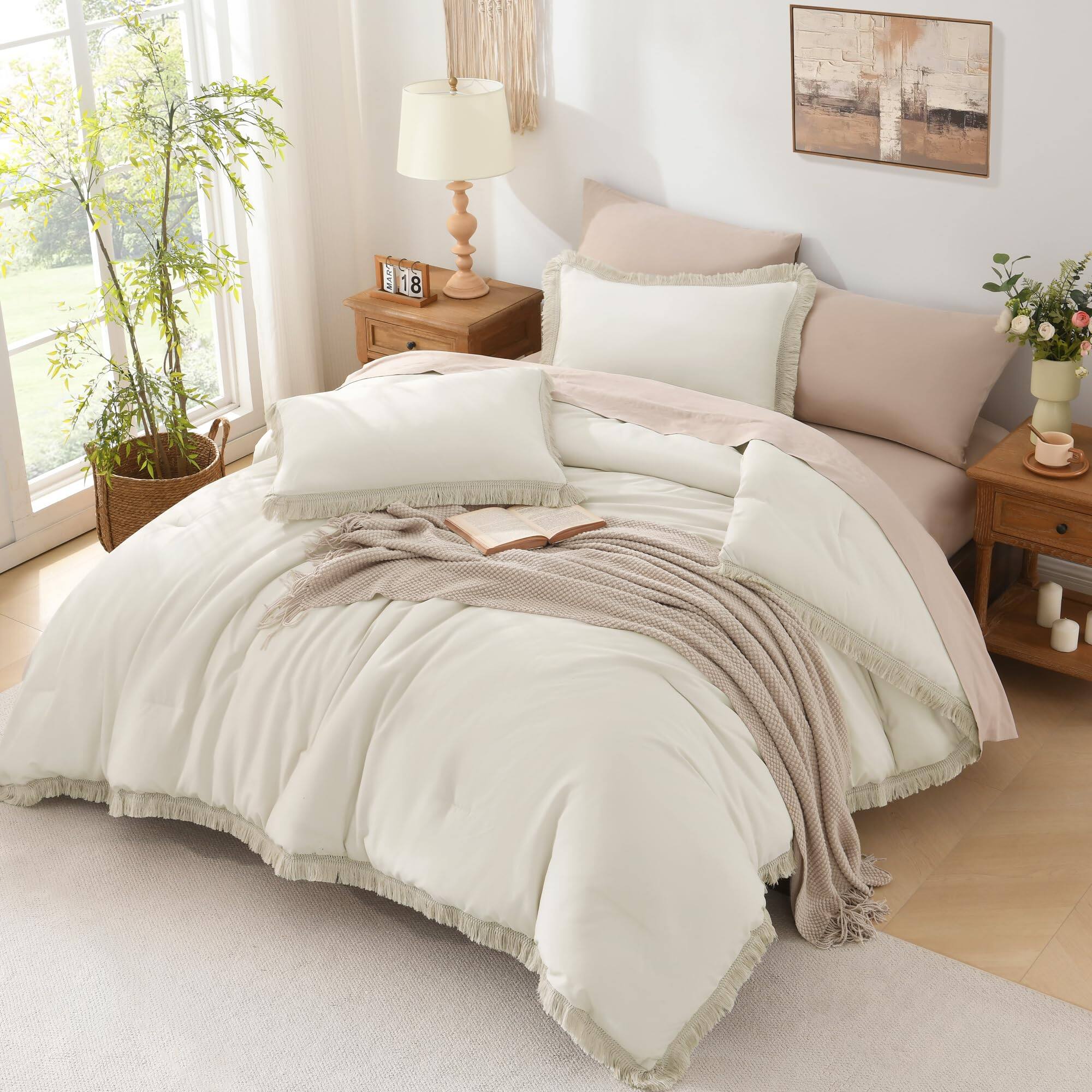 Alt View 3. Comfort Essence - Queen Comforter Set 3 Pieces Boho Lightweight Fluffy Bedding Comforters Sets Soft Tassel All Seasons Bed - 18 - Lavender-King (104"x90").